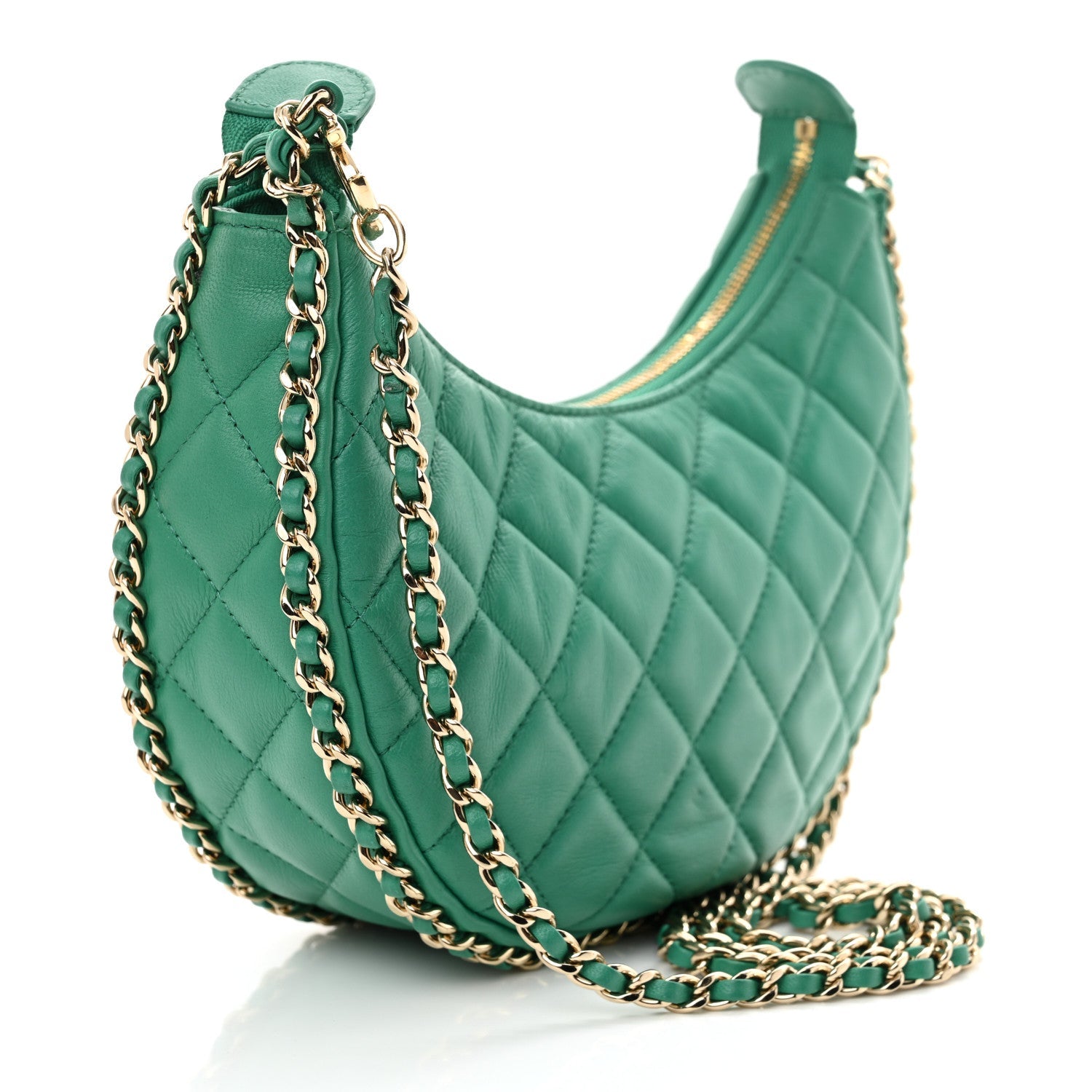 Lambskin Quilted Small Hobo Bag Green