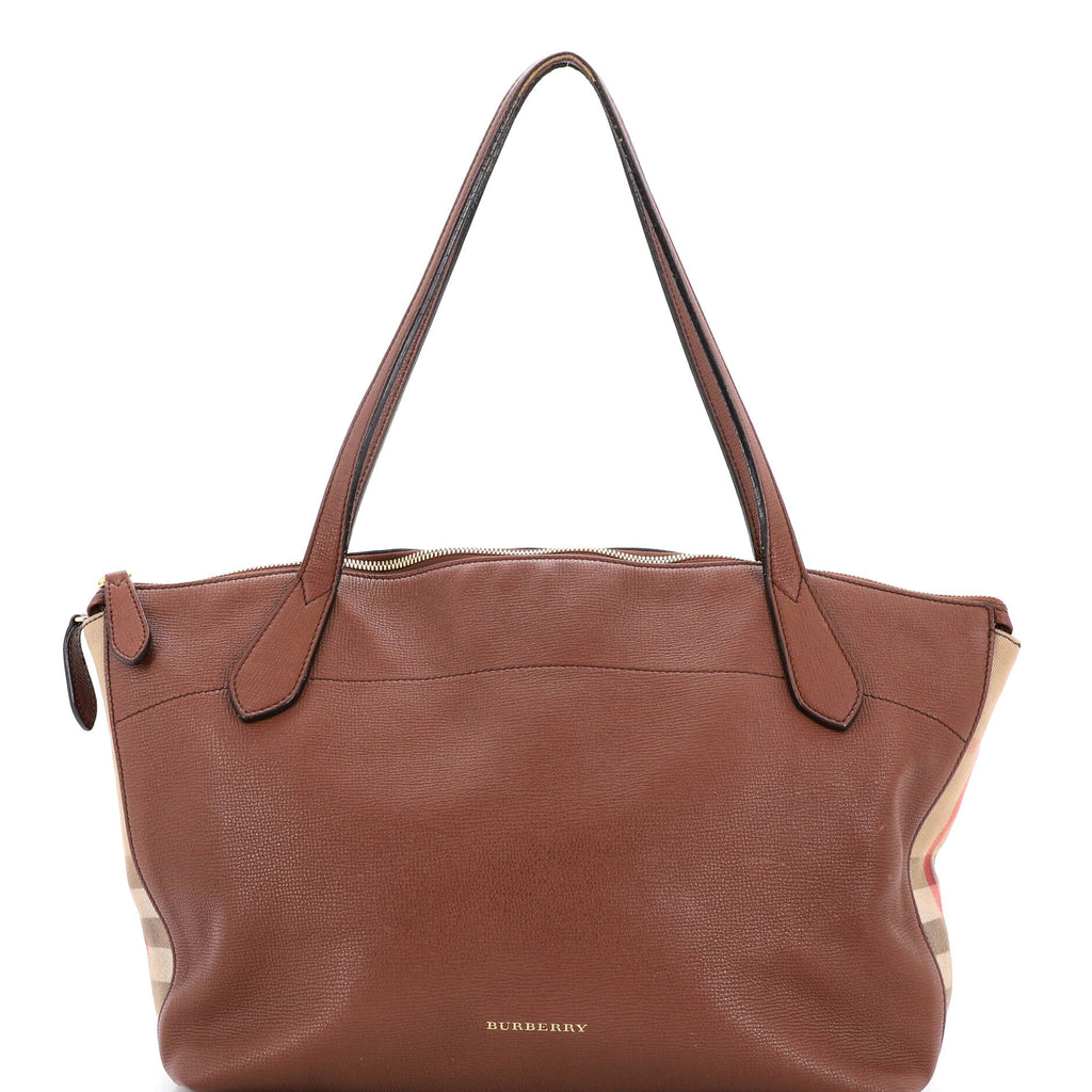 Welburn Tote Leather and House Check Canvas Medium
