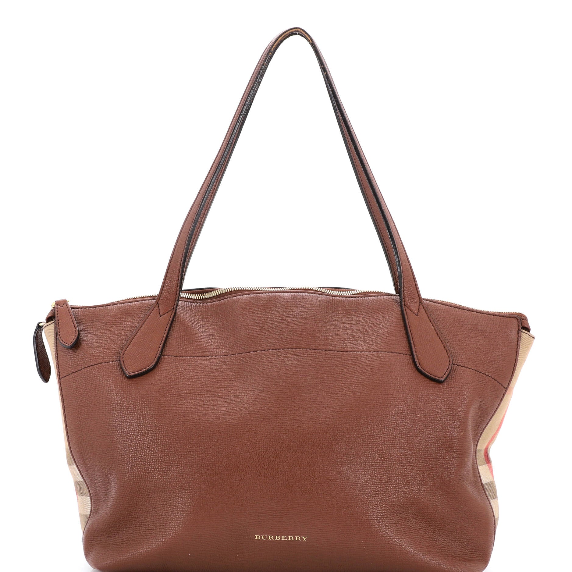 Welburn Tote Leather and House Check Canvas Medium