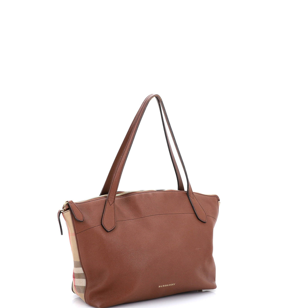 Welburn Tote Leather and House Check Canvas Medium