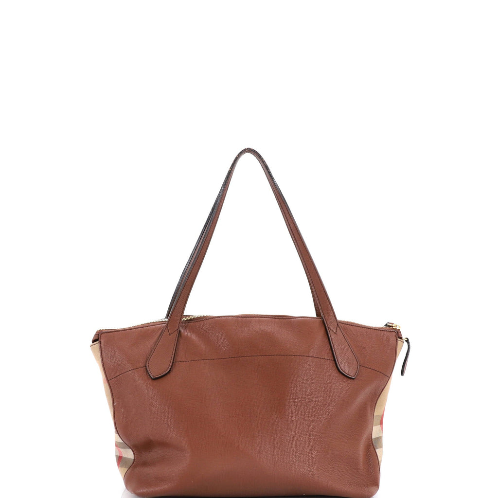 Welburn Tote Leather and House Check Canvas Medium