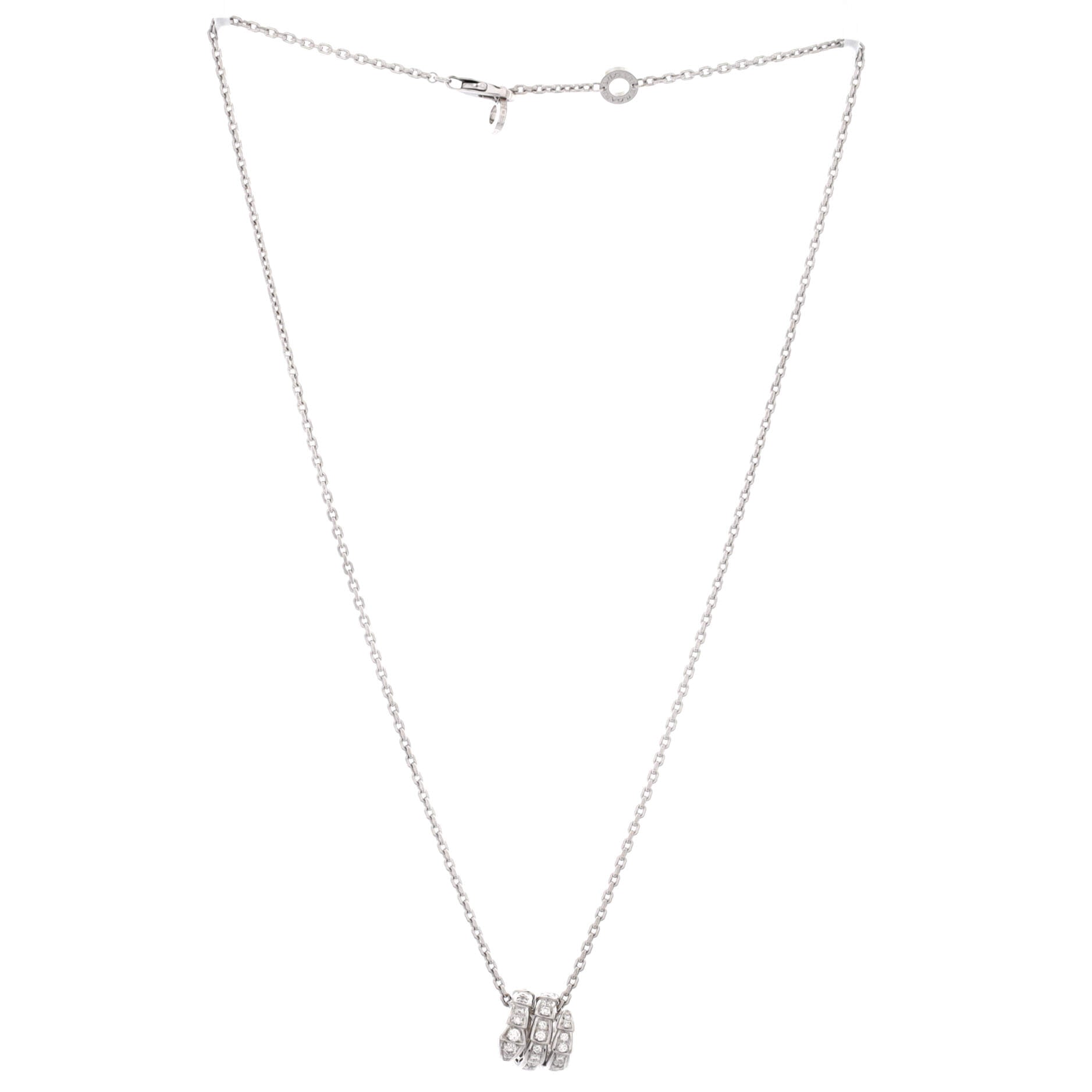 Serpenti Viper Spiral Pendant Necklace 18K White Gold with Pave Diamonds