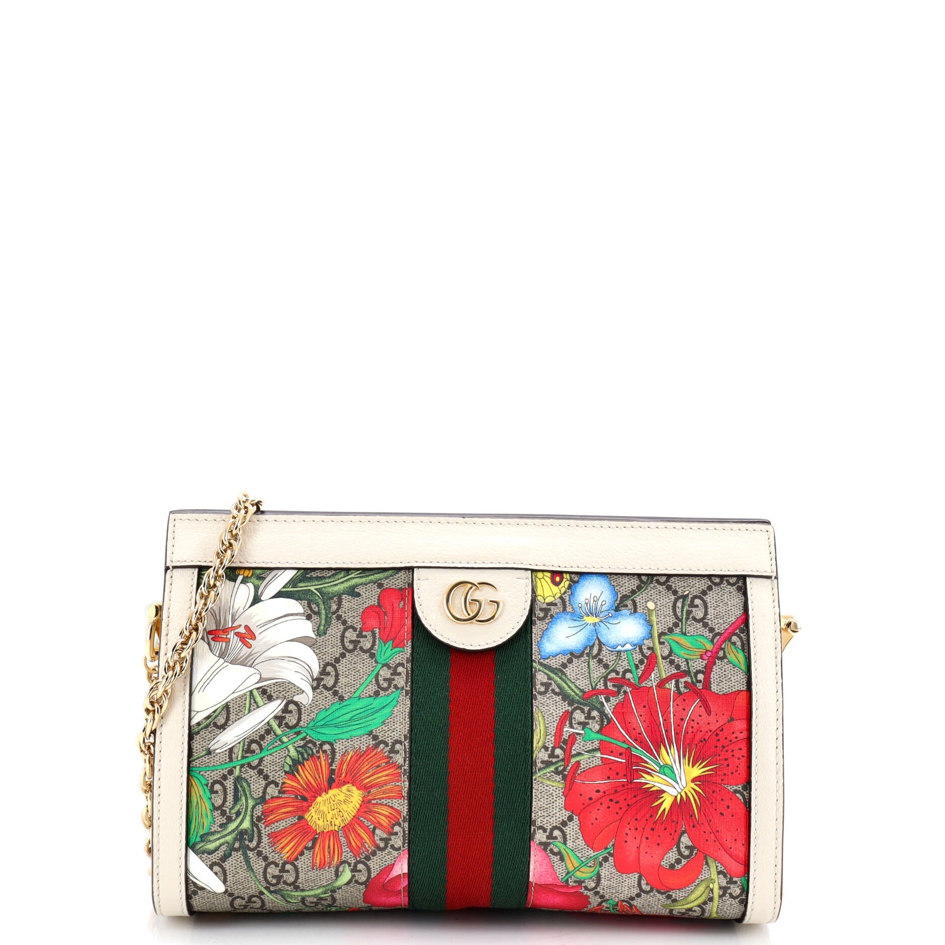 Ophidia Chain Shoulder Bag Flora GG Coated Canvas Small