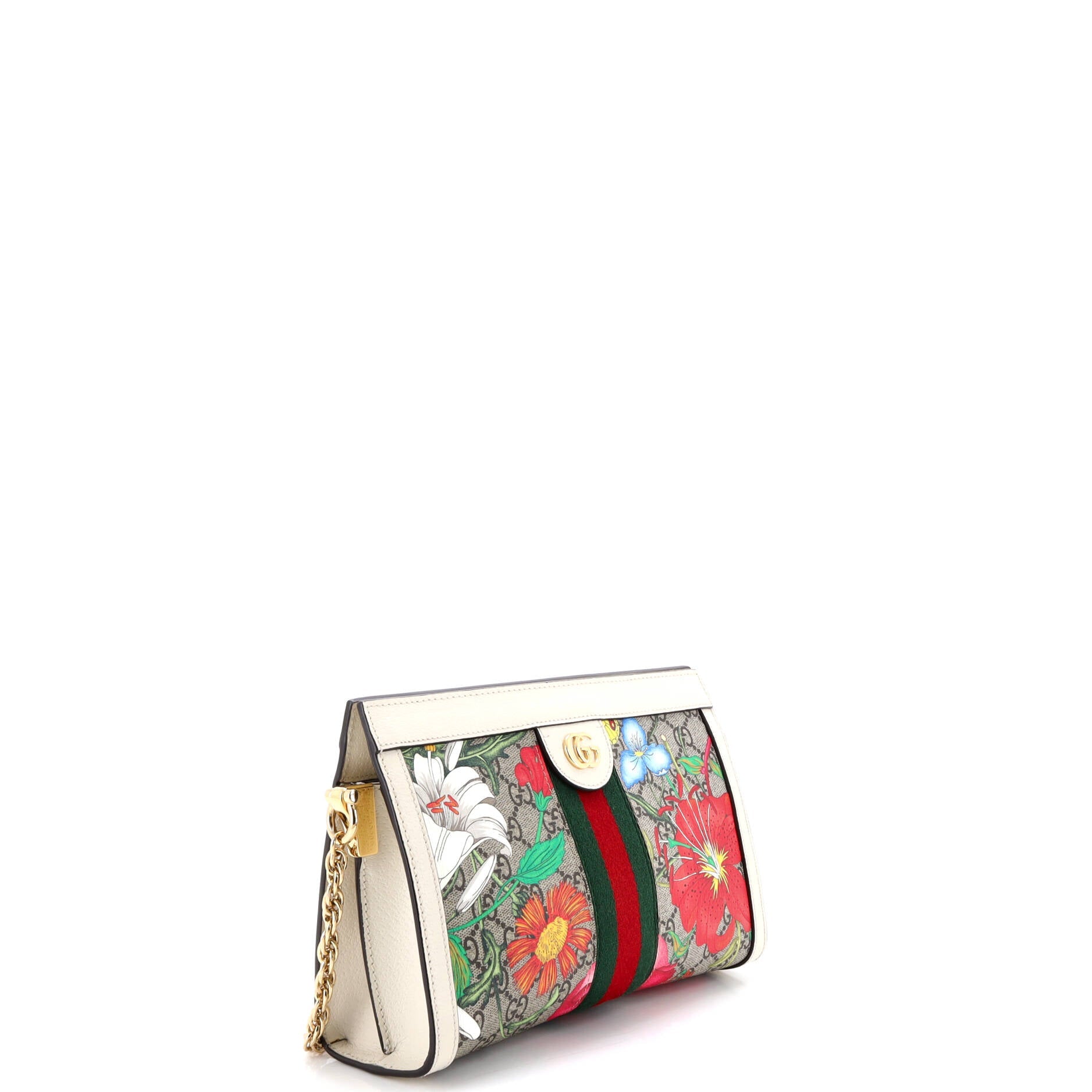 Ophidia Chain Shoulder Bag Flora GG Coated Canvas Small