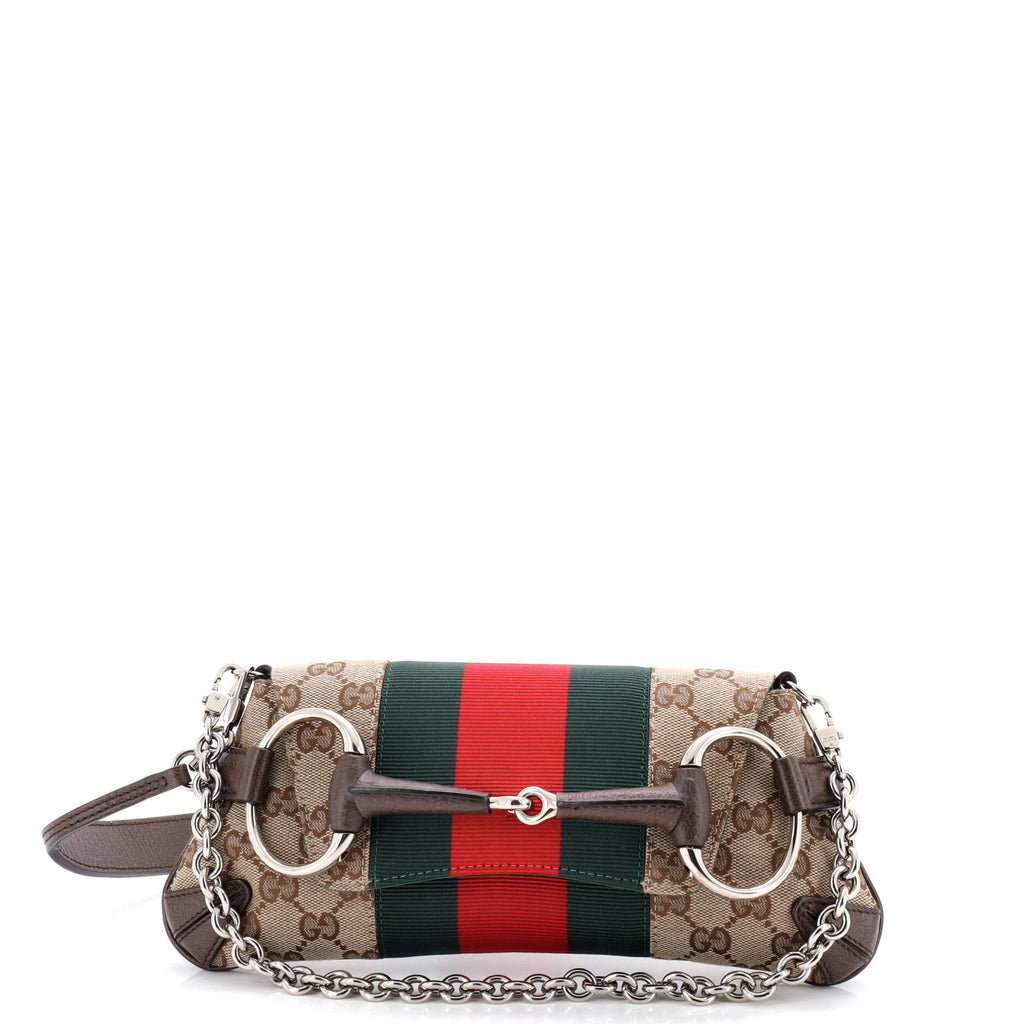 Horsebit NM Web Chain Clutch GG Canvas Small