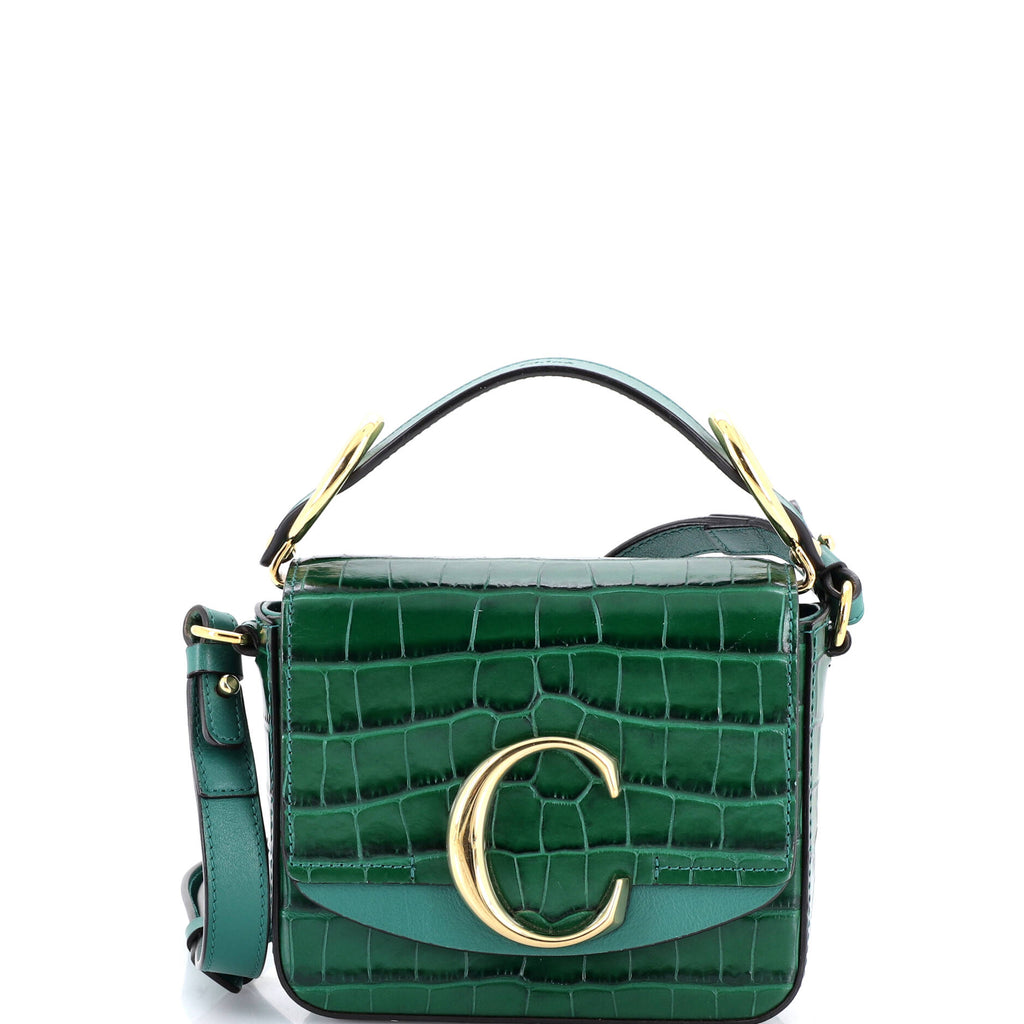 C Double Carry Bag Crocodile Embossed Leather Mini