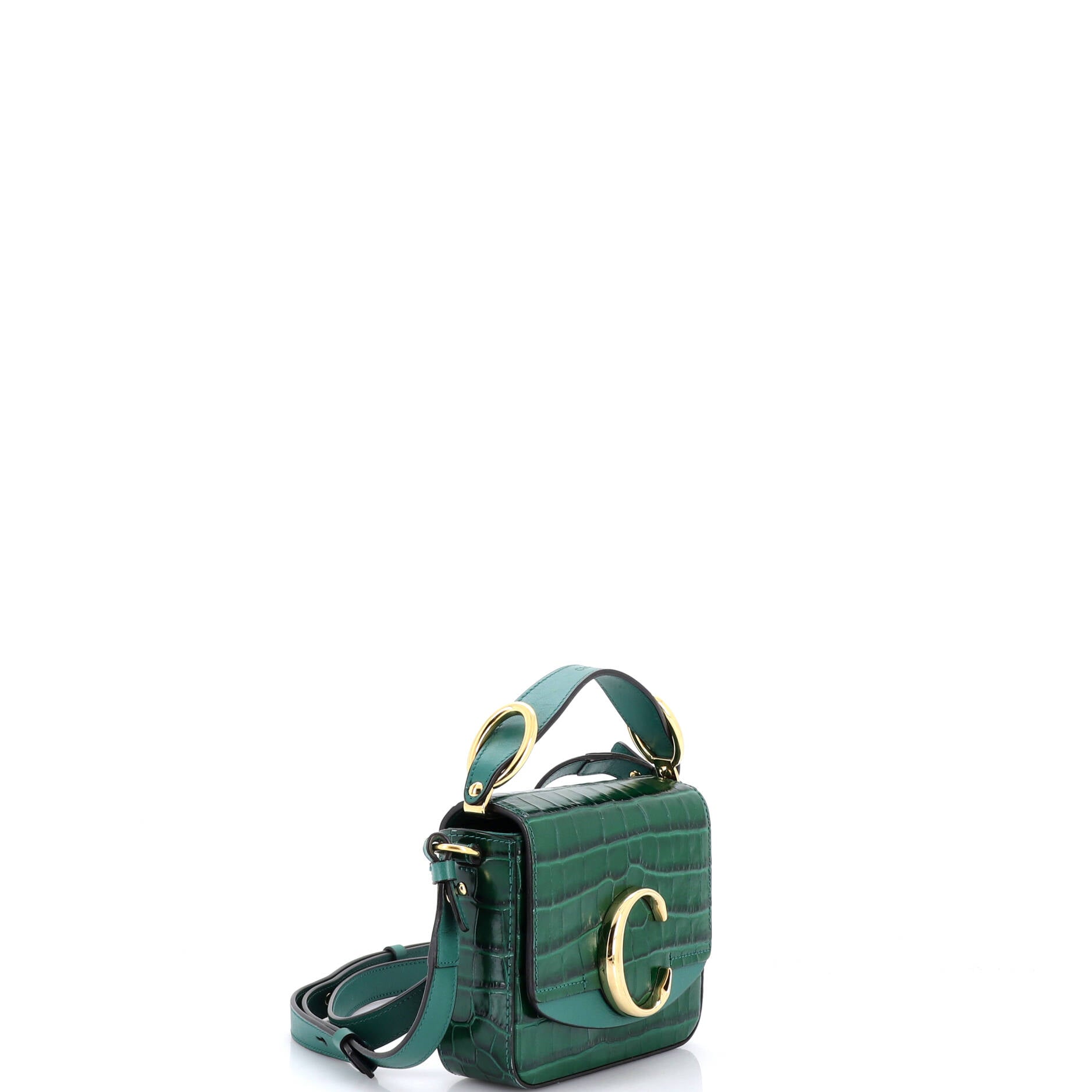 C Double Carry Bag Crocodile Embossed Leather Mini