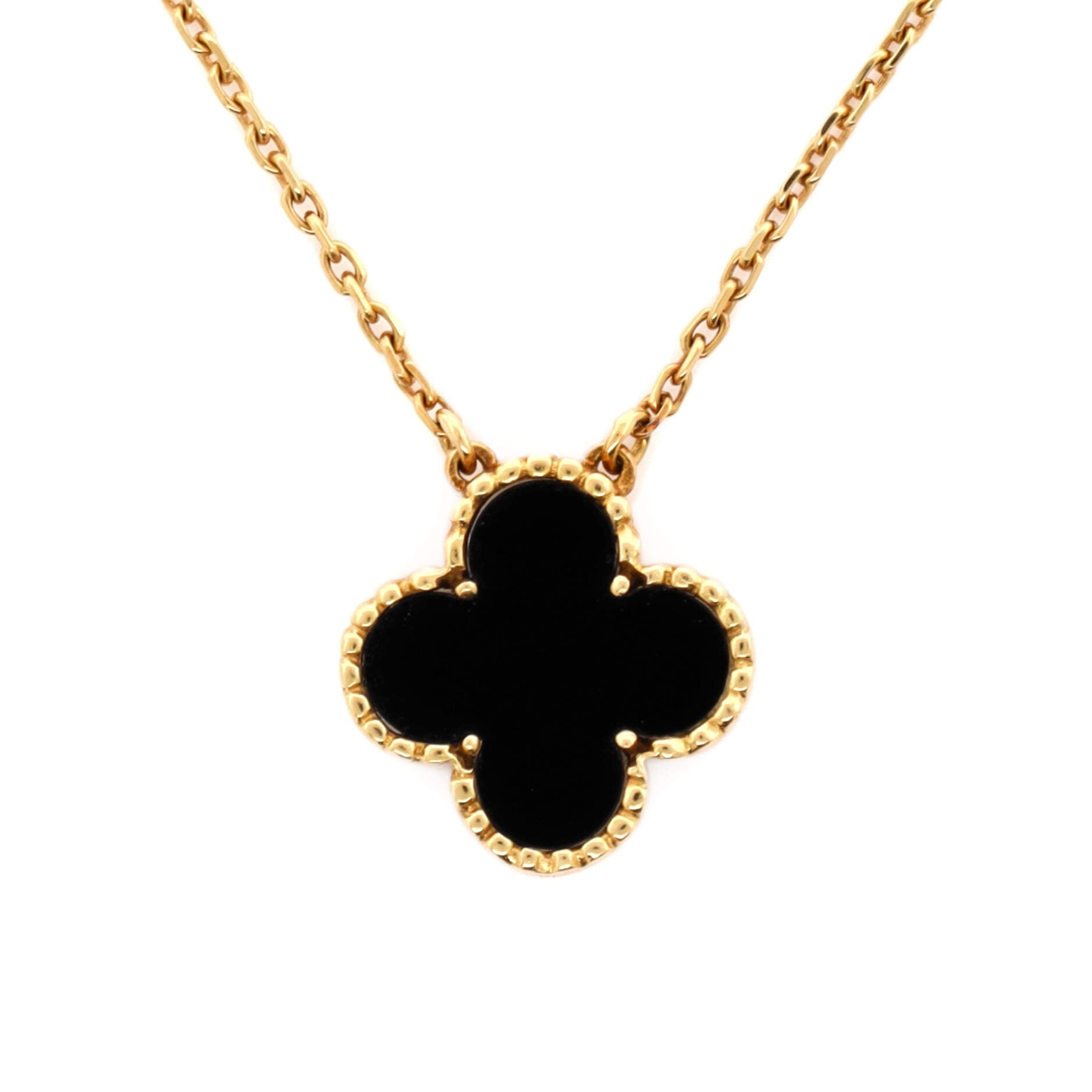 Vintage Alhambra Pendant Necklace 18K Yellow Gold and Onyx