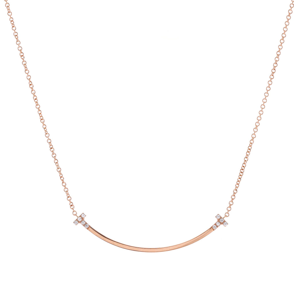 T Smile Pendant Necklace 18K Rose Gold and Diamonds Small