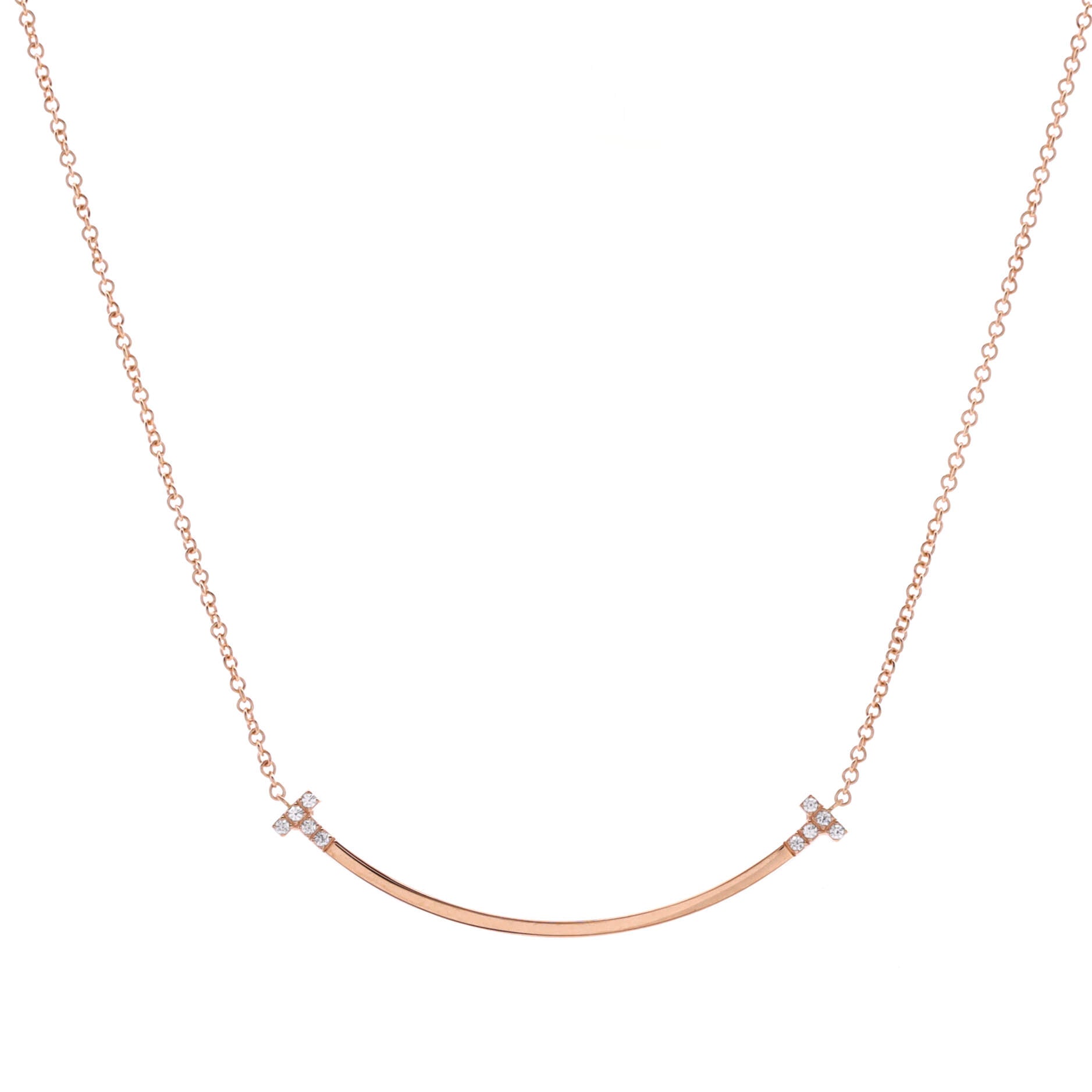 T Smile Pendant Necklace 18K Rose Gold and Diamonds Small
