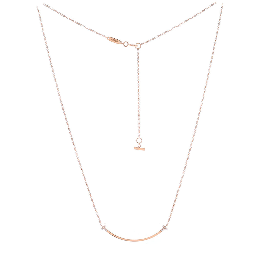 T Smile Pendant Necklace 18K Rose Gold and Diamonds Small