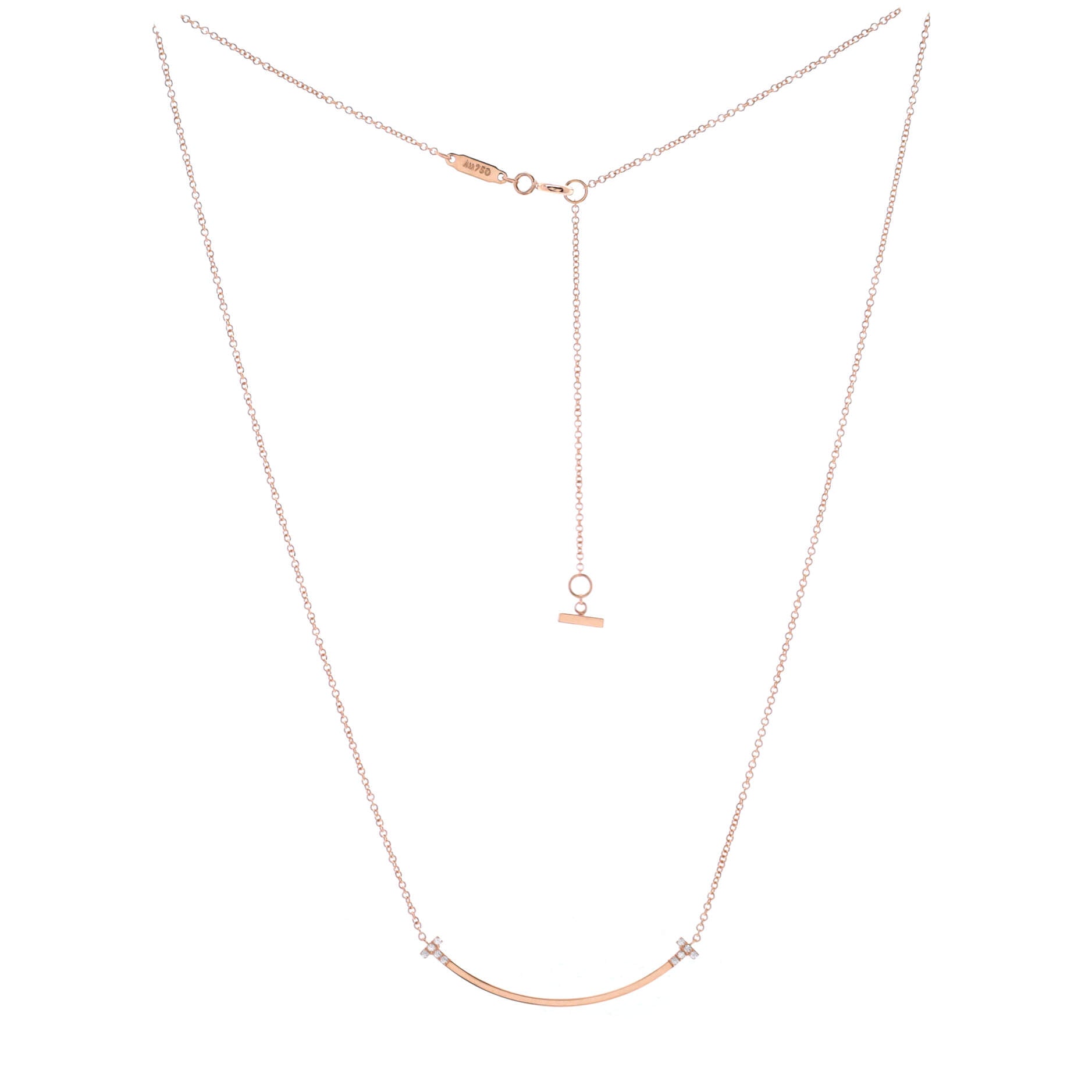 T Smile Pendant Necklace 18K Rose Gold and Diamonds Small