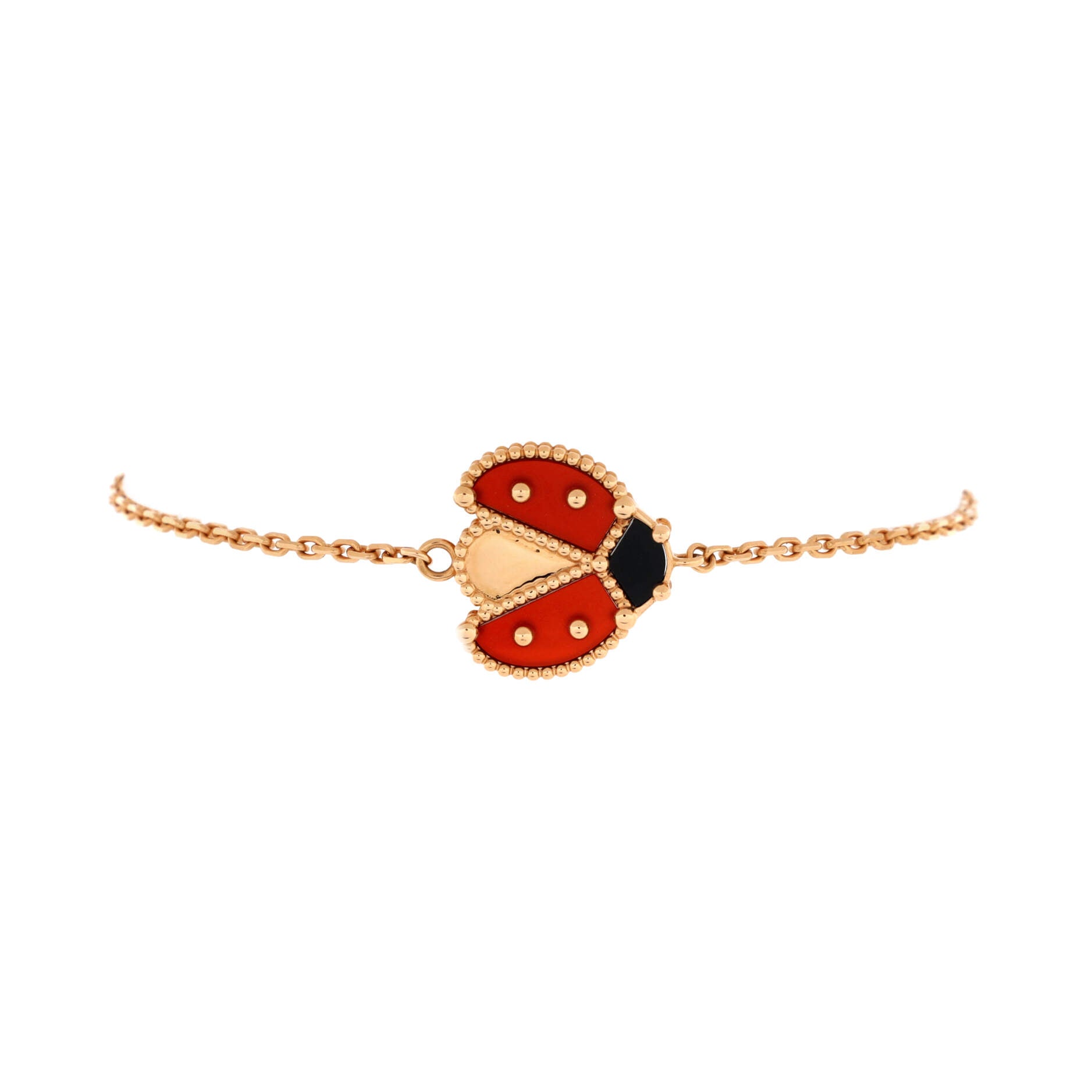 Lucky Spring Open Wings Ladybug Bracelet 18K Rose Gold with Carnelian and Onyx