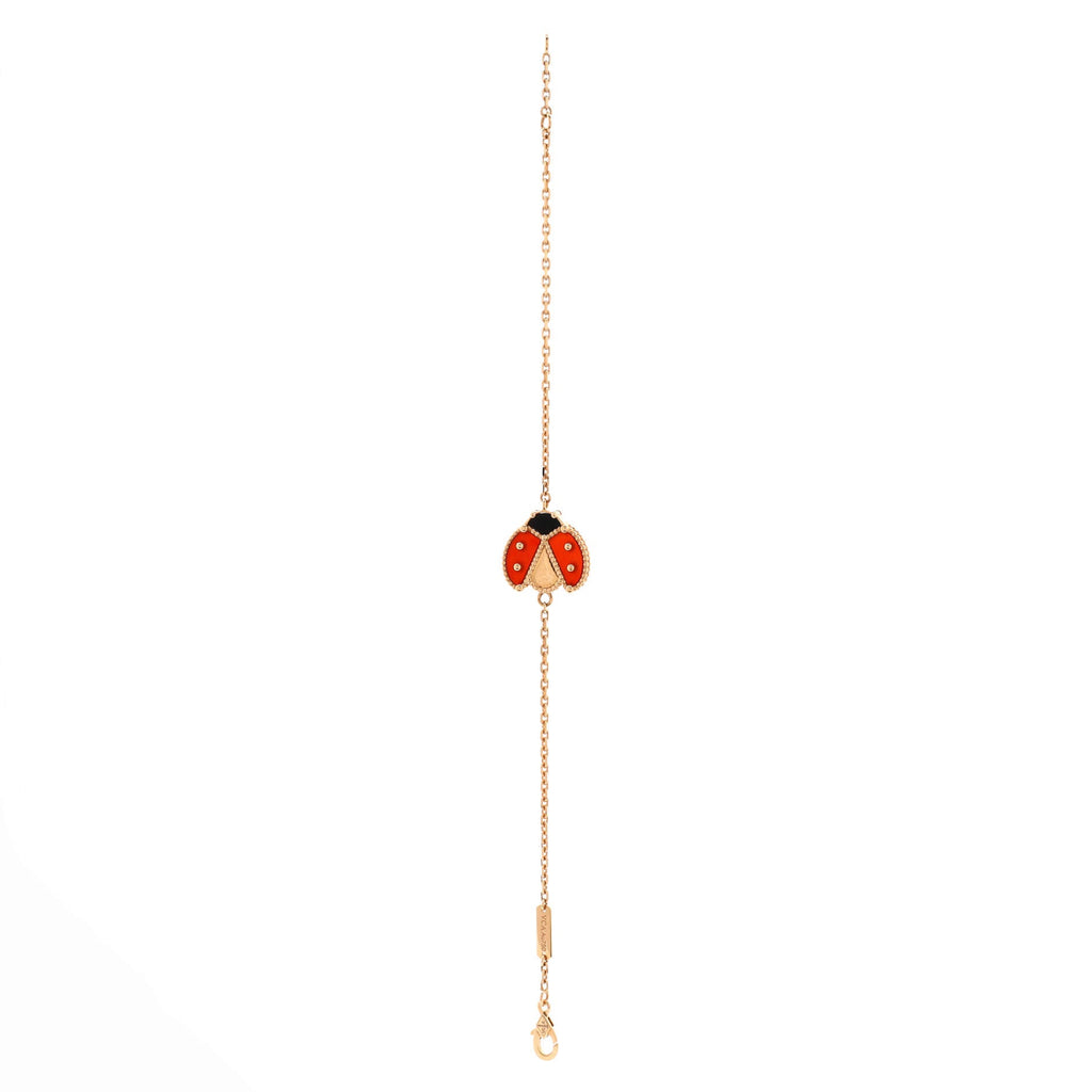 Lucky Spring Open Wings Ladybug Bracelet 18K Rose Gold with Carnelian and Onyx