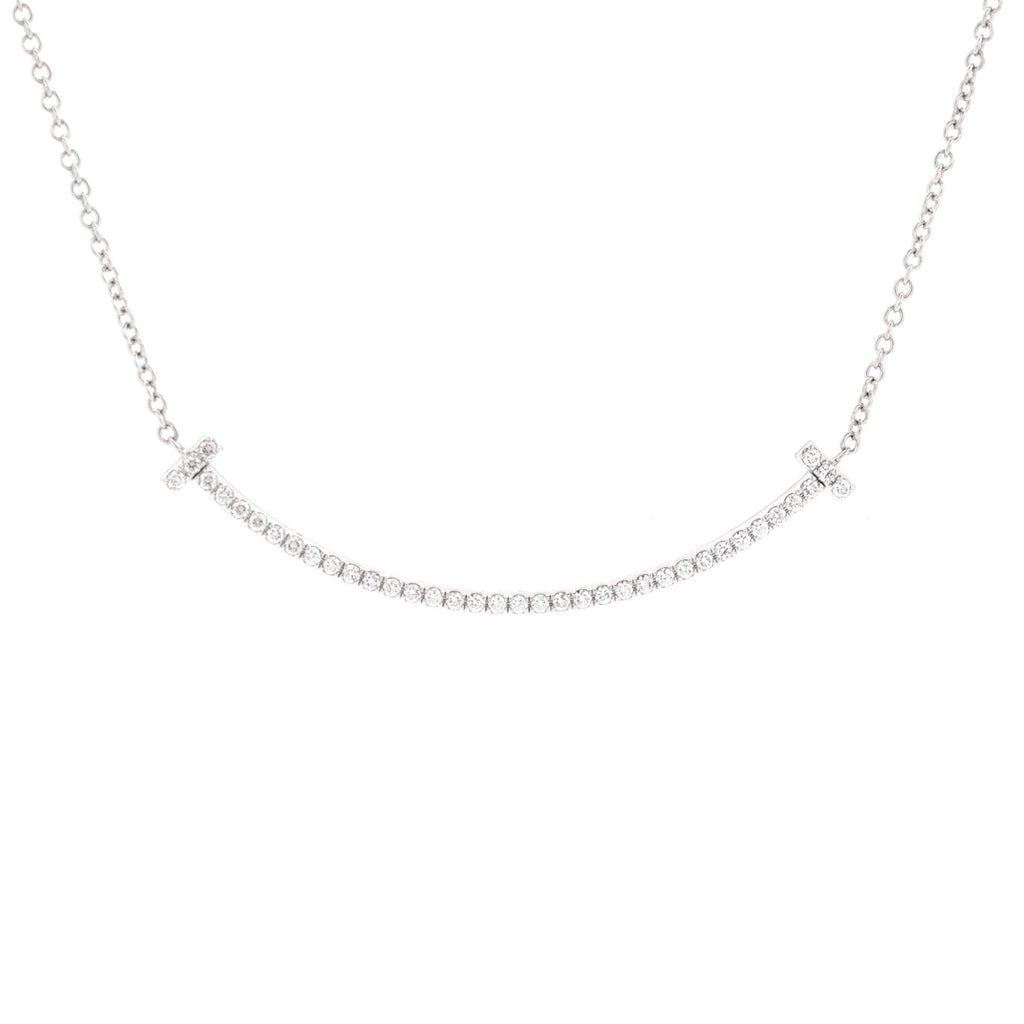 T Smile Pendant Necklace 18K White Gold with Diamonds Small