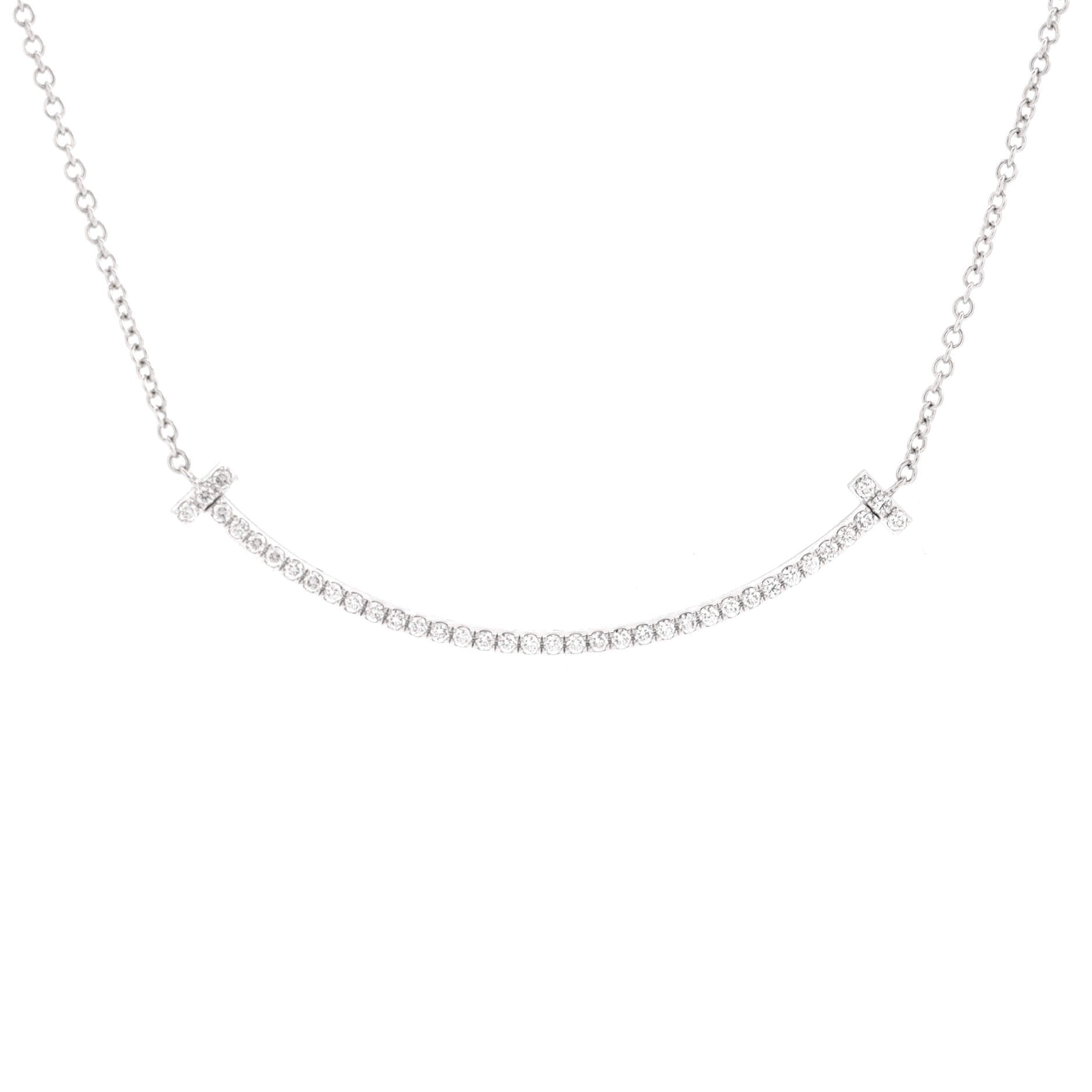 T Smile Pendant Necklace 18K White Gold with Diamonds Small