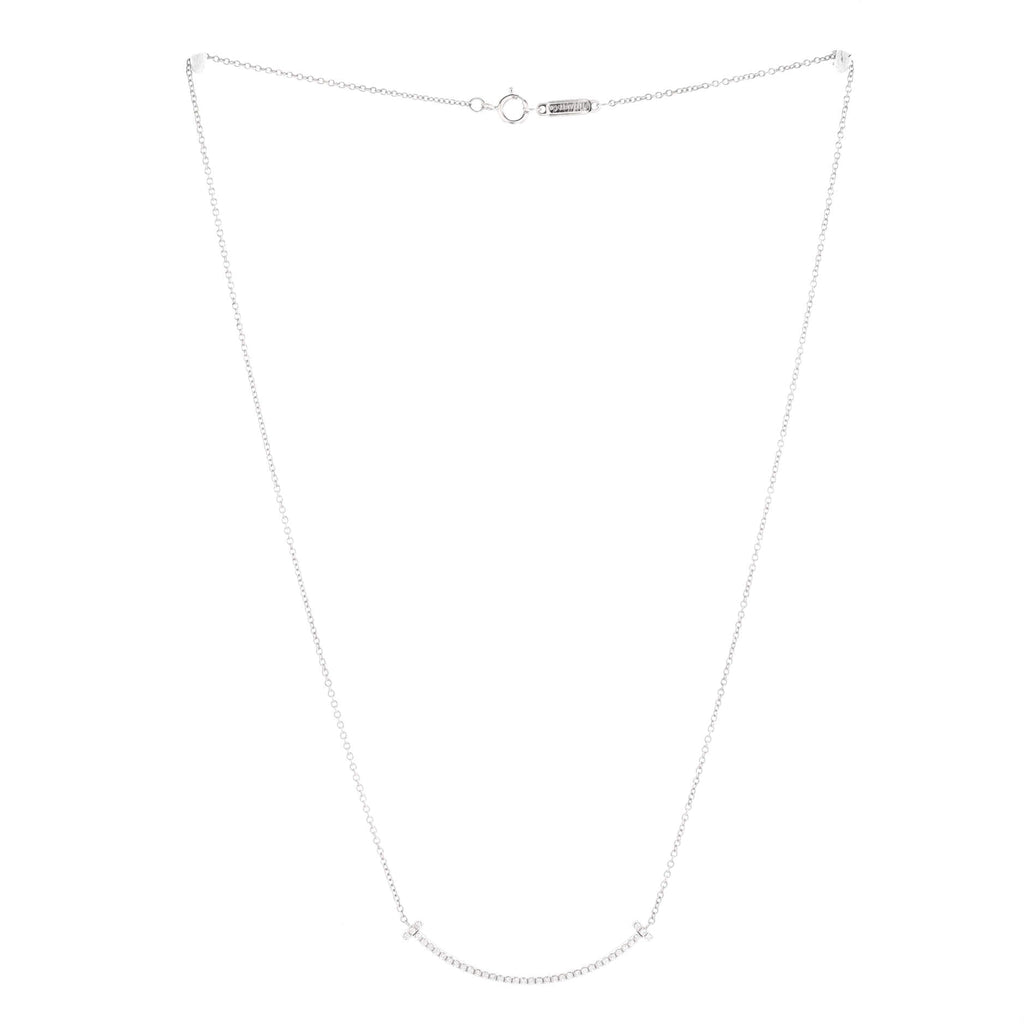 T Smile Pendant Necklace 18K White Gold with Diamonds Small