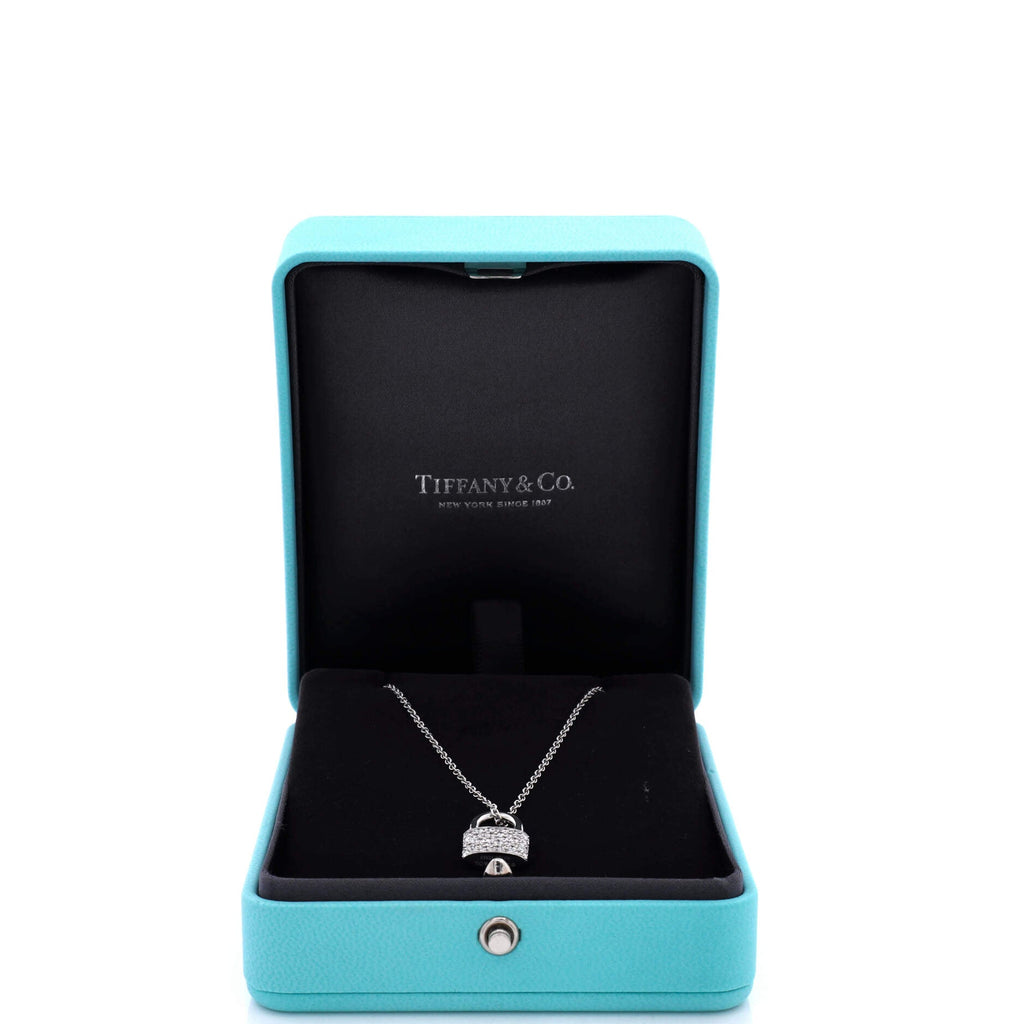Hardware Padlock Pendant Necklace 18K White Gold and Pave Diamonds