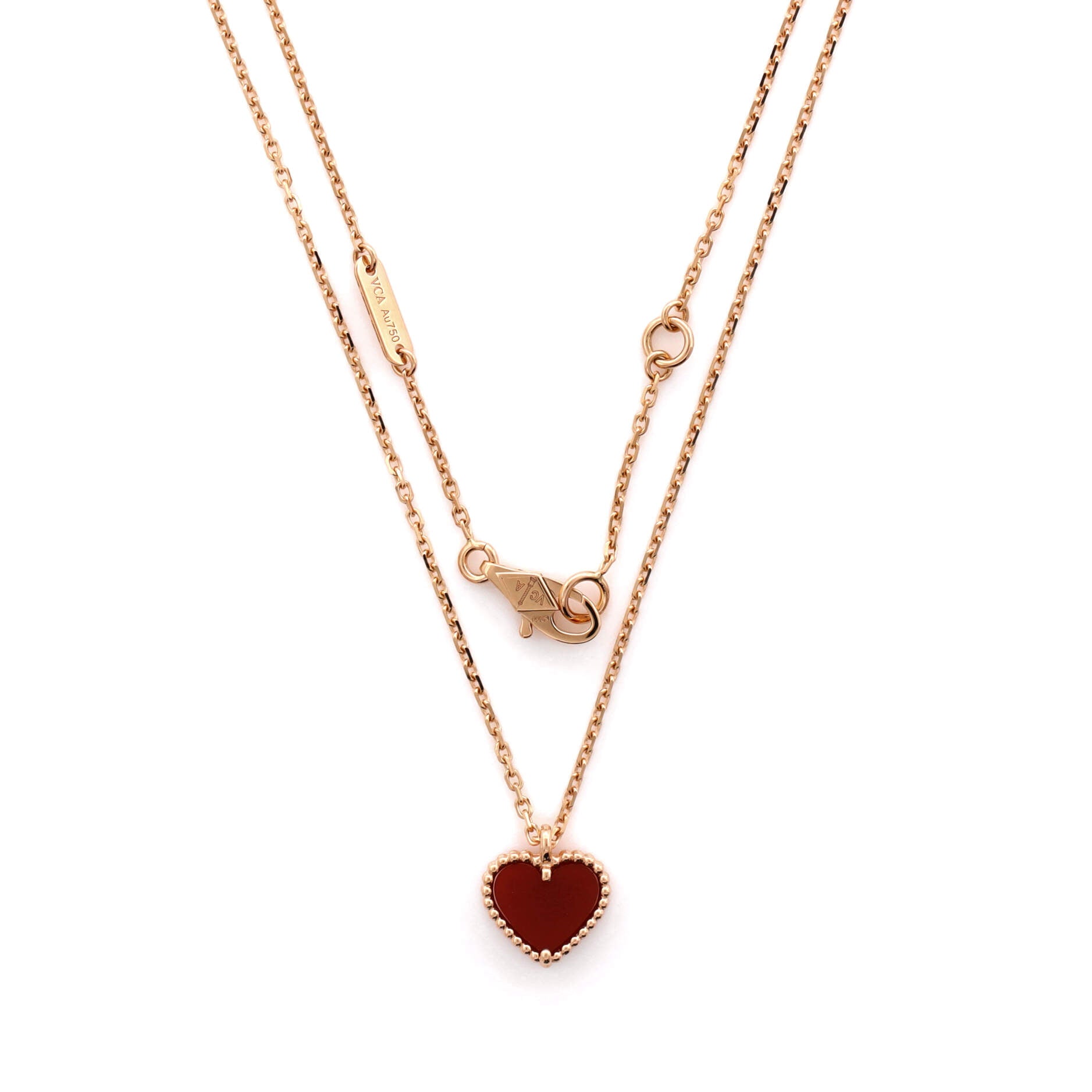 Sweet Alhambra Heart Pendant Necklace 18K Rose Gold and Carnelian