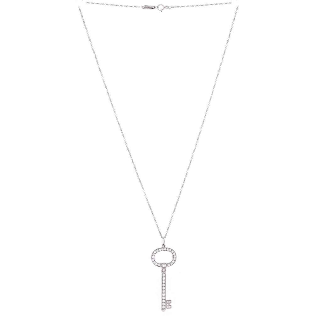 Oval Key Pendant Necklace Platinum with Diamonds Small