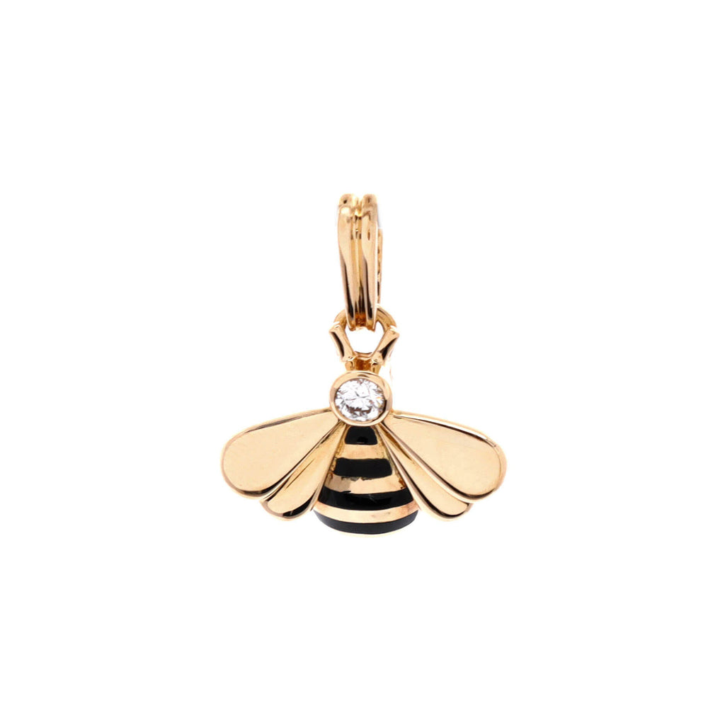 Bumble Bee Charm Necklace 18K Yellow Gold with Diamond and Enamel