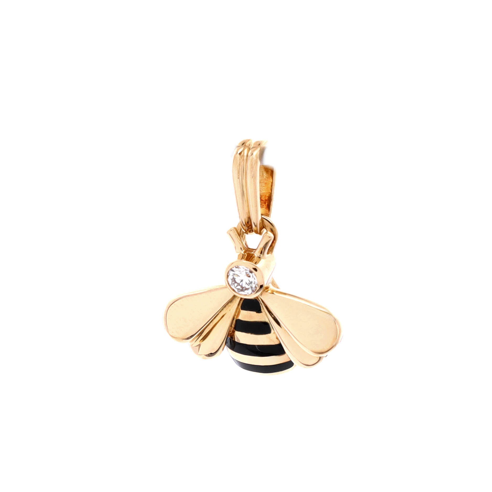 Bumble Bee Charm Necklace 18K Yellow Gold with Diamond and Enamel