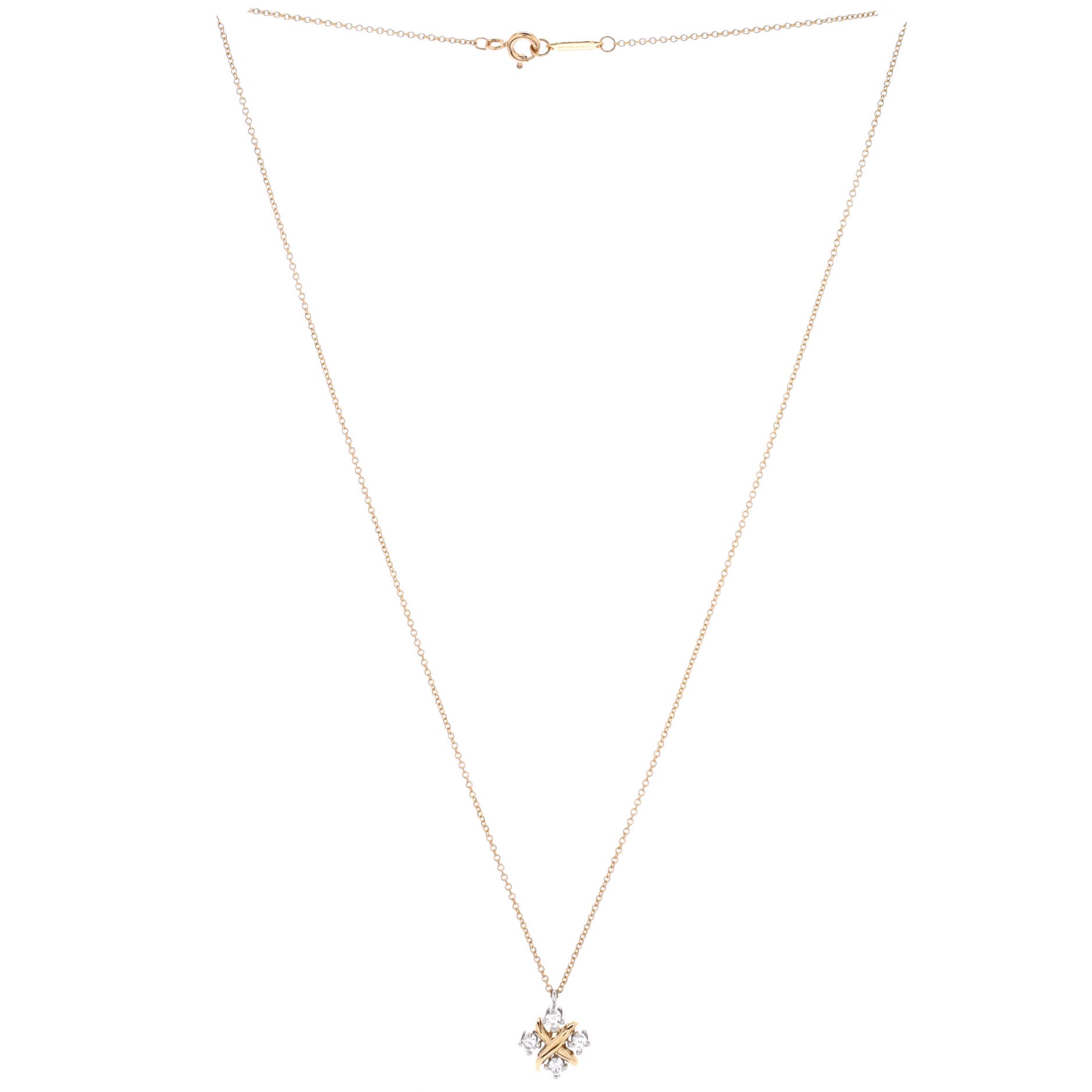 Schlumberger Lynn Pendant Necklace 18K Yellow Gold and Platinum with Diamonds