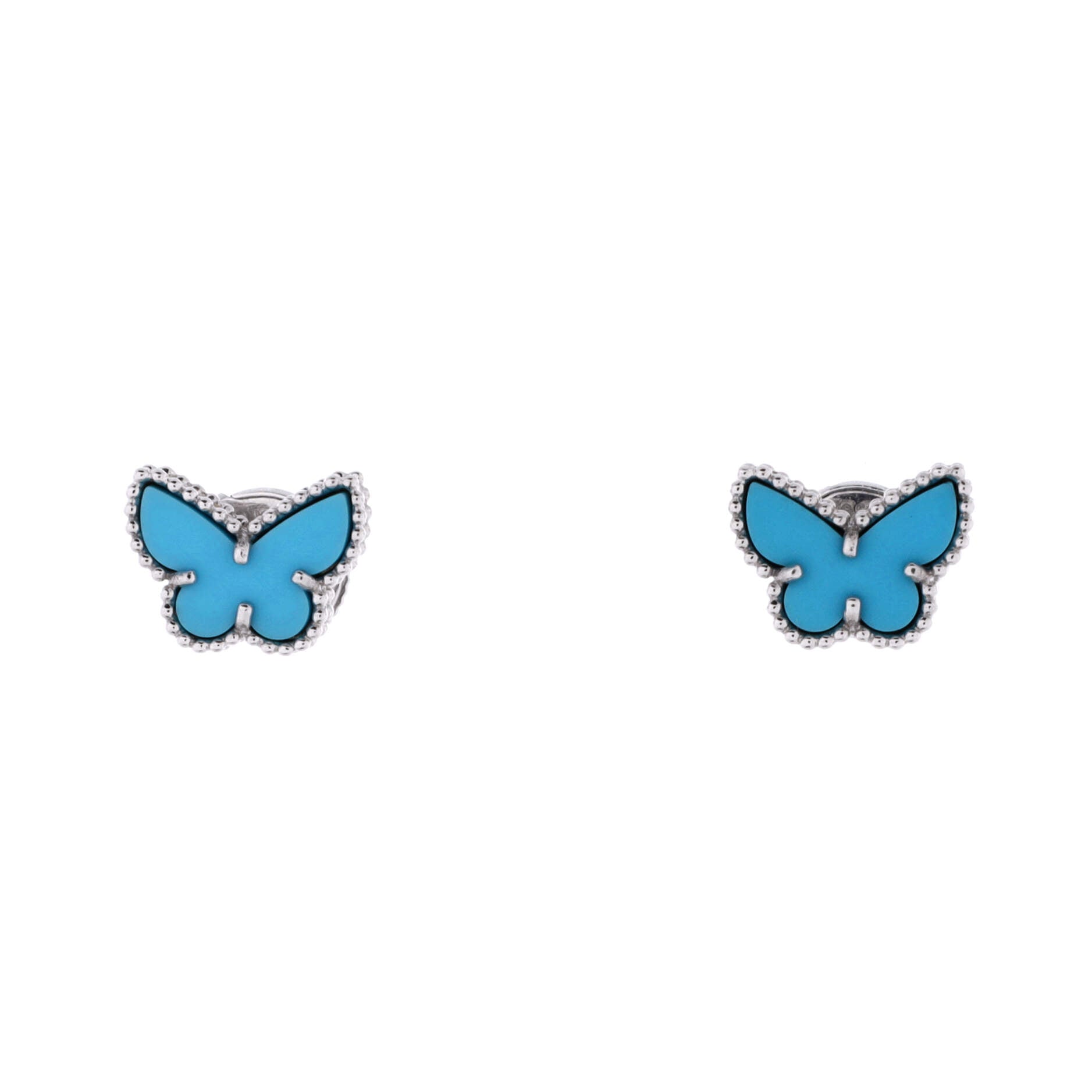 Sweet Alhambra Butterfly Stud Earrings 18K White Gold and Turquoise