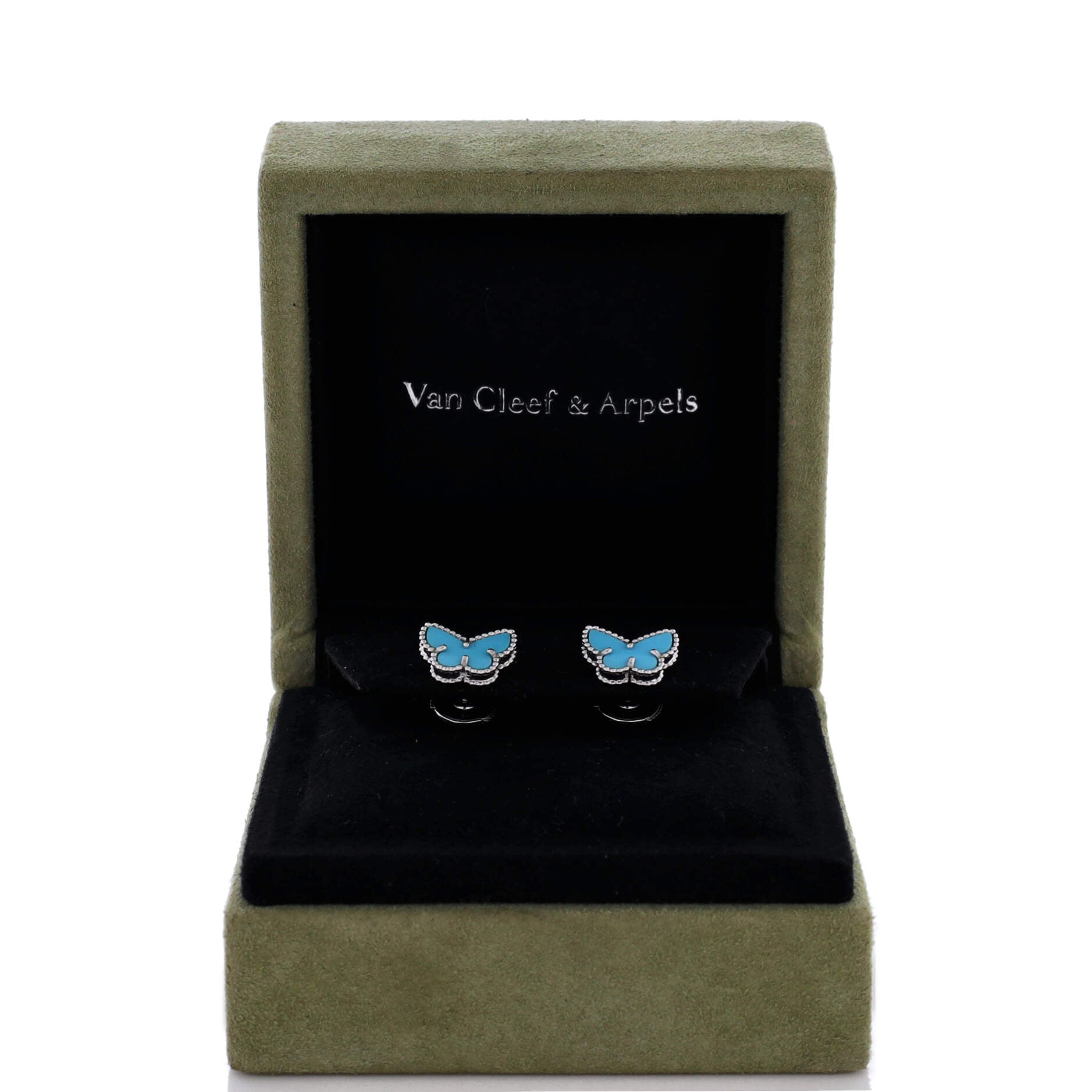 Sweet Alhambra Butterfly Stud Earrings 18K White Gold and Turquoise