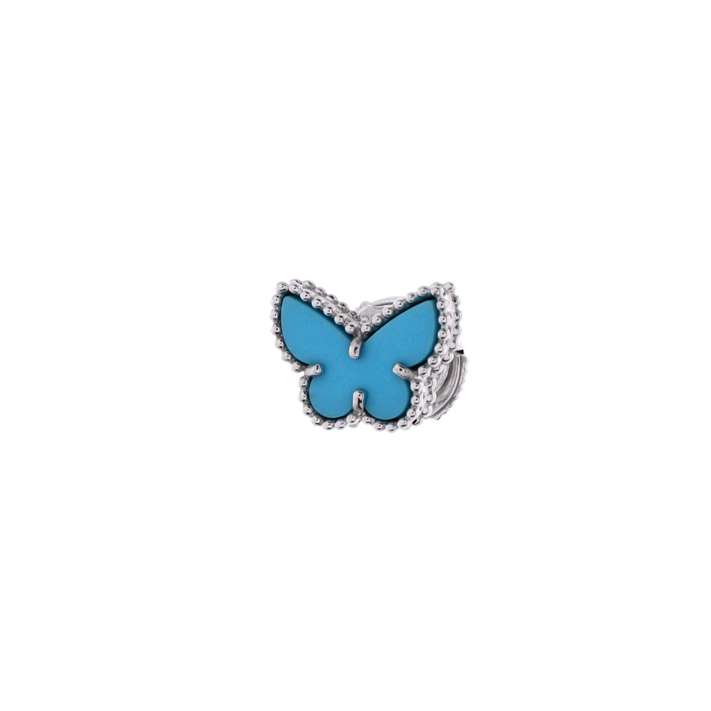 Sweet Alhambra Butterfly Stud Earrings 18K White Gold and Turquoise