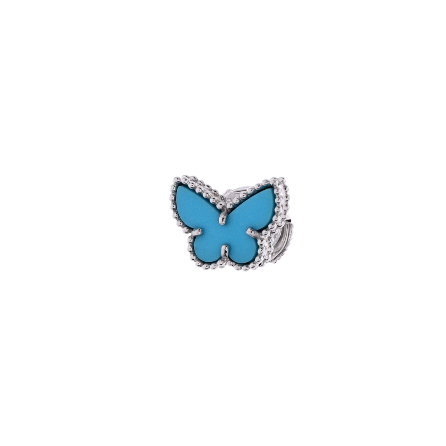 Sweet Alhambra Butterfly Stud Earrings 18K White Gold and Turquoise