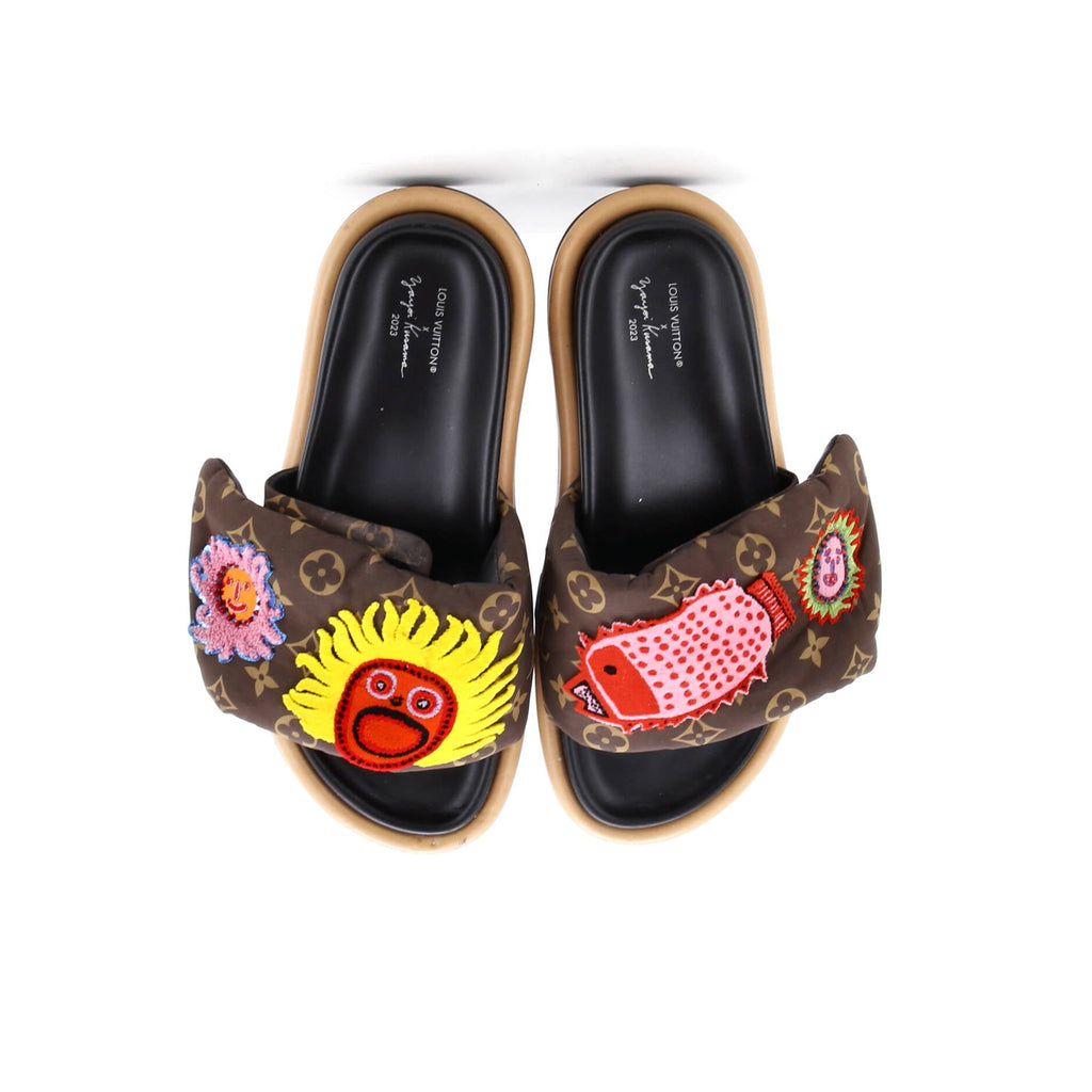 Women's Pool Pillow Comfort Mule Sandals Yayoi Kusama Faces Monogram Nylon