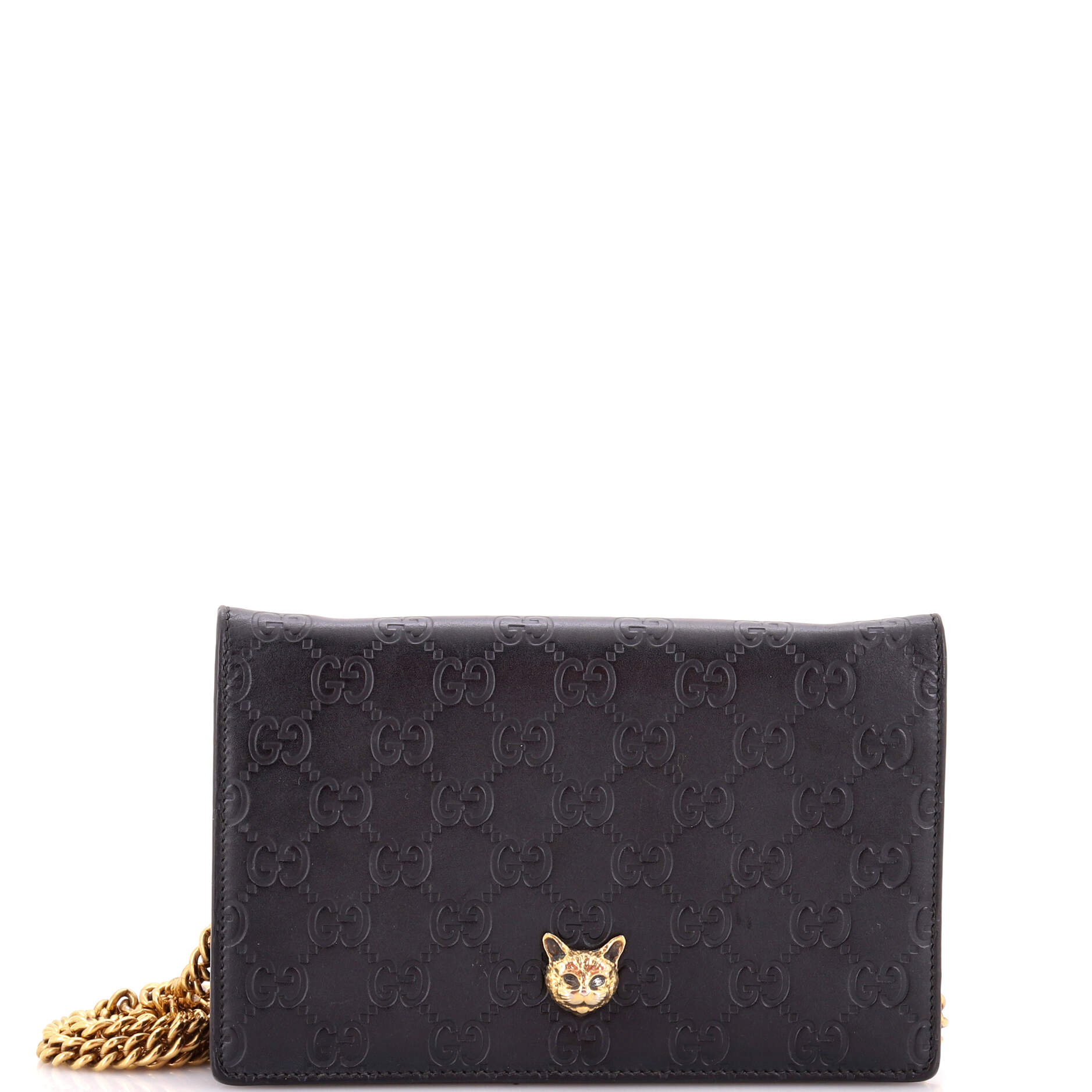 Crystal Cat Wallet on Chain Guccissima Leather