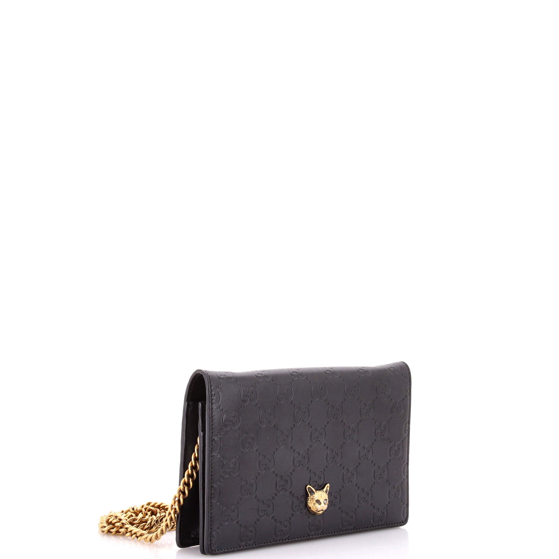 Crystal Cat Wallet on Chain Guccissima Leather