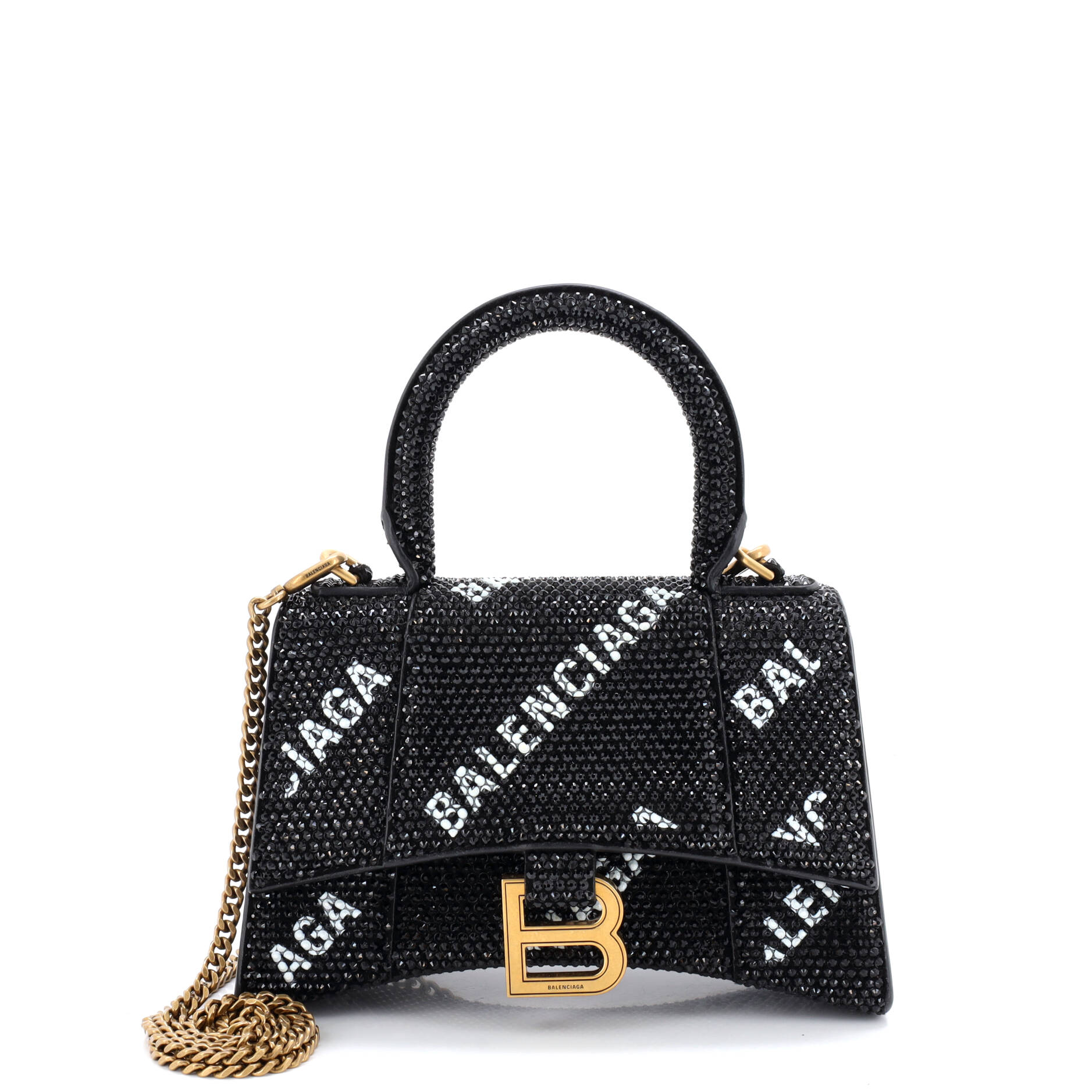 Hourglass Top Handle Bag Suede and Allover Logo Crystals XS