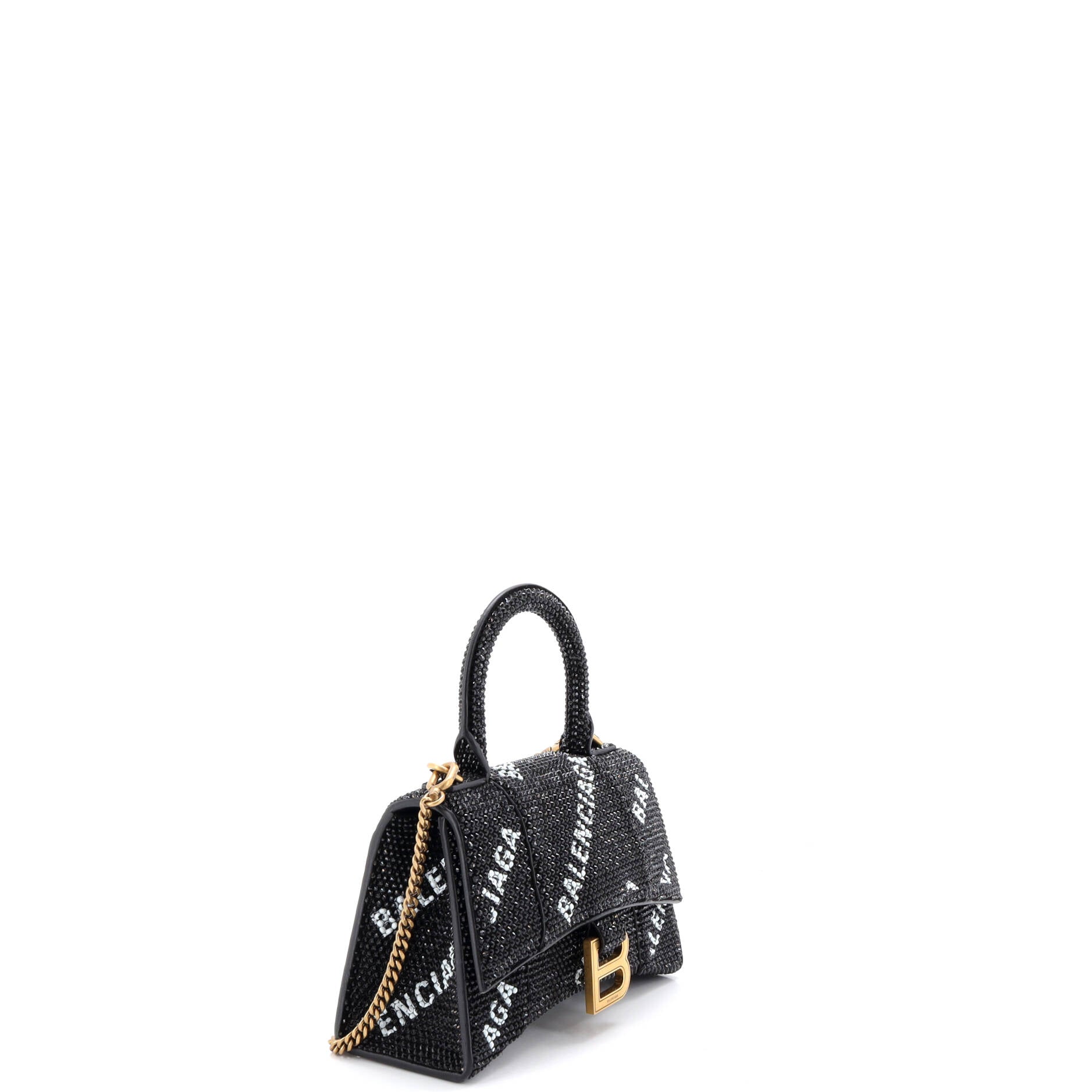 Hourglass Top Handle Bag Suede and Allover Logo Crystals XS