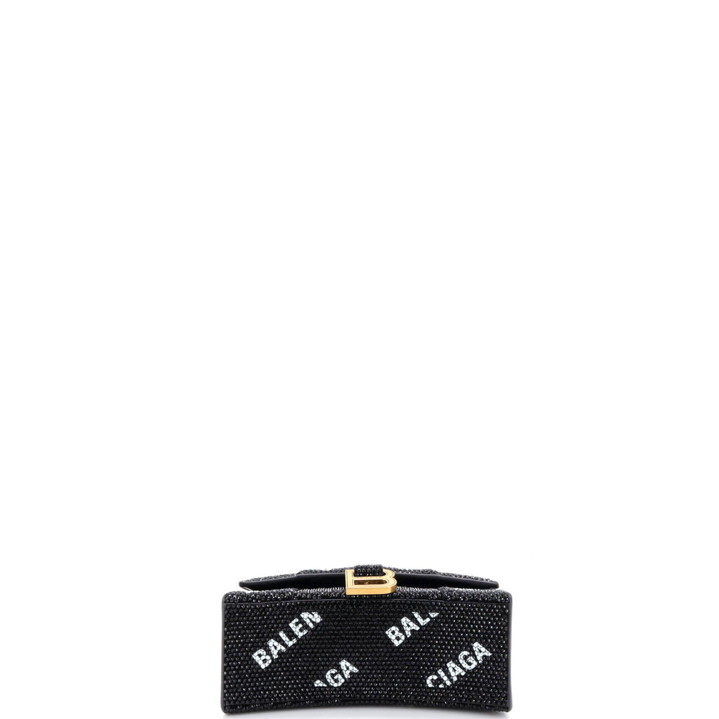 Hourglass Top Handle Bag Suede and Allover Logo Crystals XS