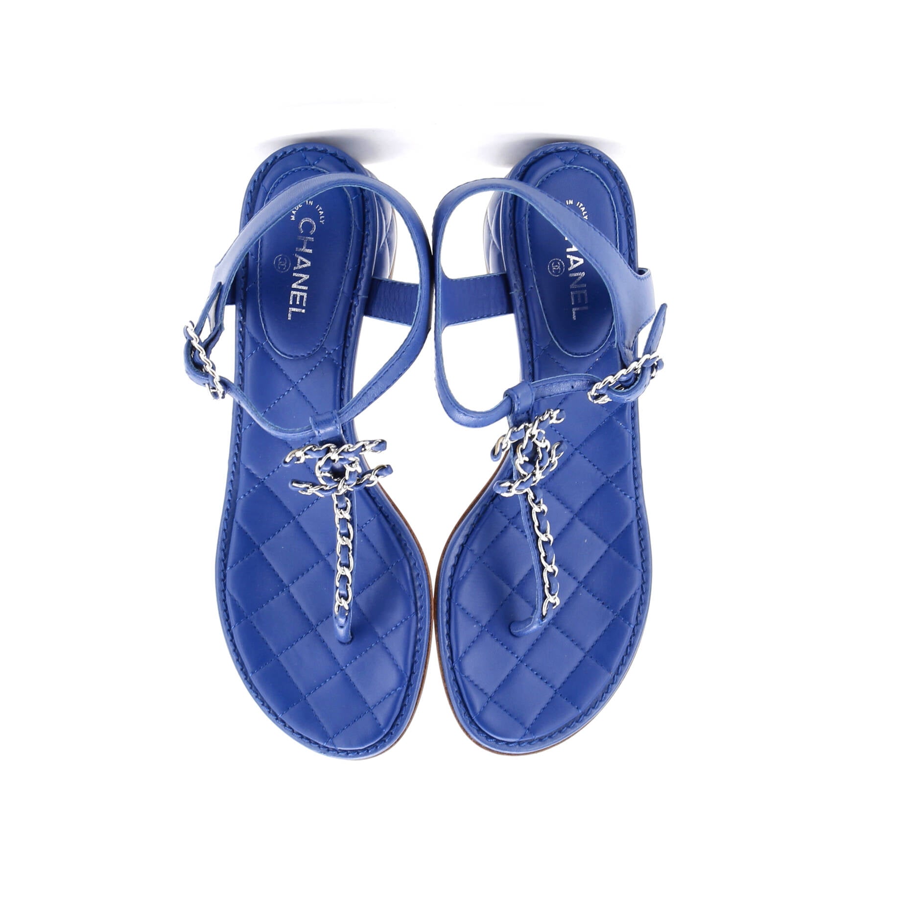 Women's CC Chain T-Strap Sandals Quilted Leather