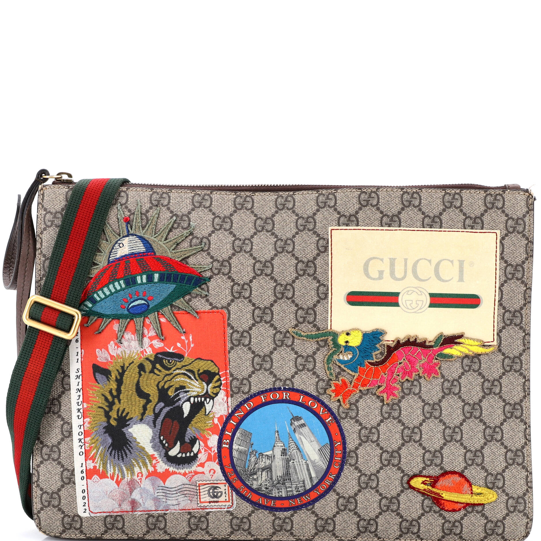 Courrier Messenger Bag GG Coated Canvas with Applique
