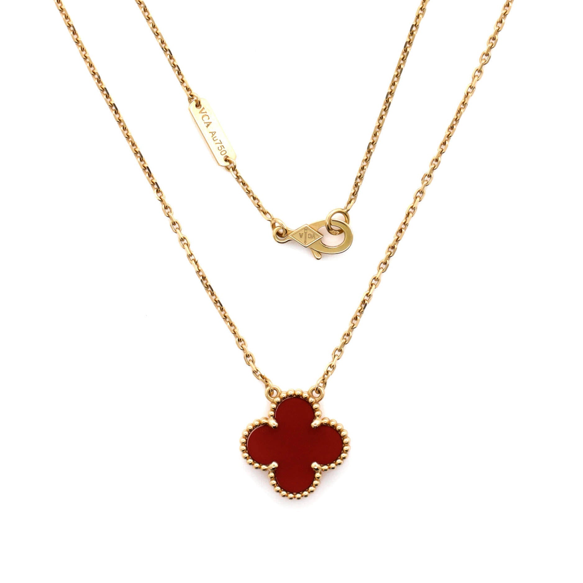 Vintage Alhambra Pendant Necklace 18K Yellow Gold and Carnelian