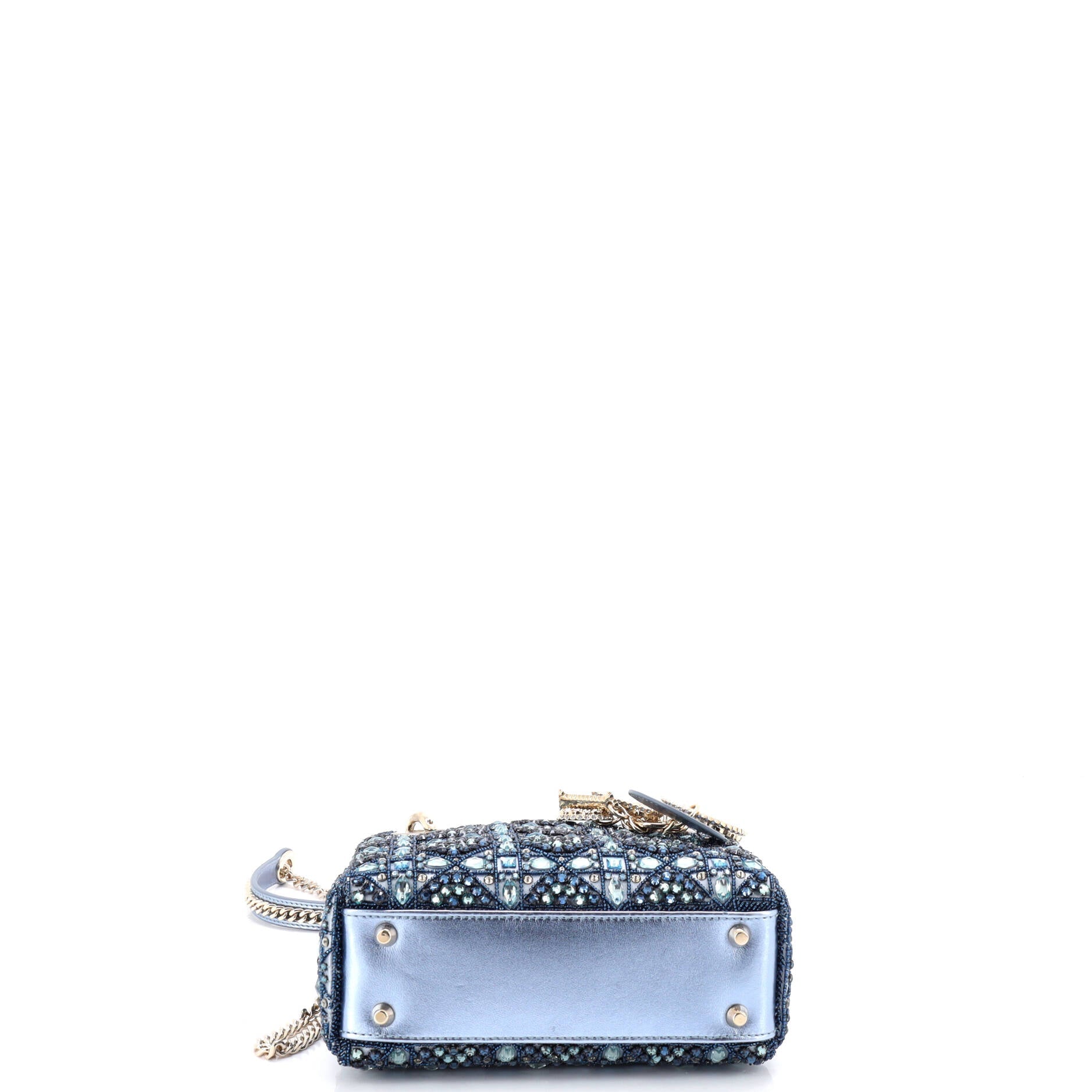 Lady Dior Chain Bag Cannage Quilt Beaded Satin with Leather Crystal Charms Mini