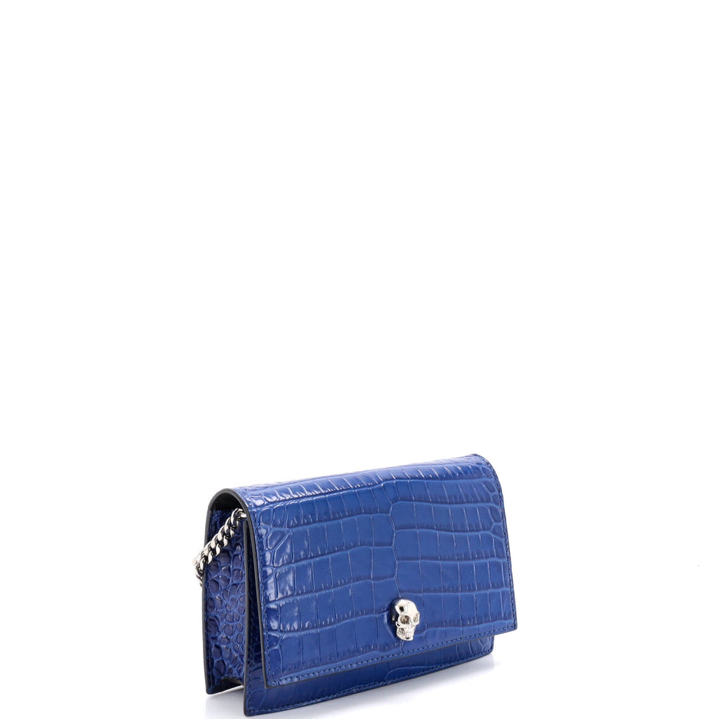 Skull Chain Crossbody Bag Crocodile Embossed Leather Mini