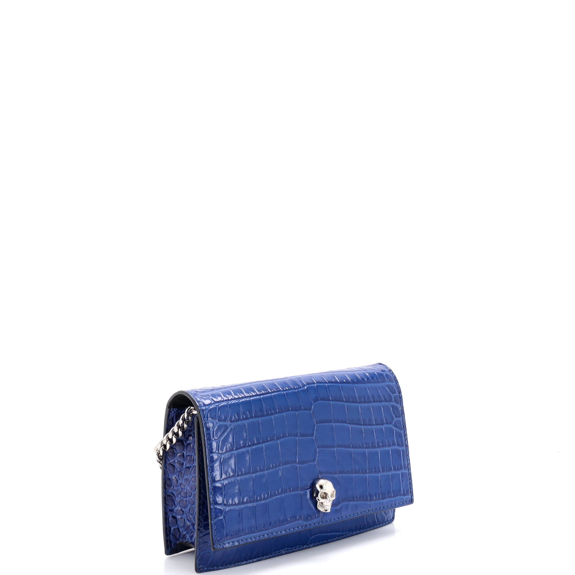 Skull Chain Crossbody Bag Crocodile Embossed Leather Mini