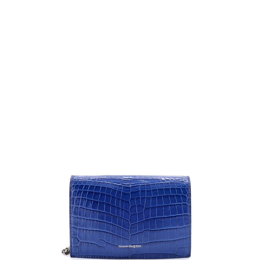 Skull Chain Crossbody Bag Crocodile Embossed Leather Mini
