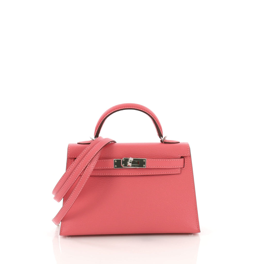 Kelly Mini II Handbag Rose Lipstick Chevre Mysore with Palladium Hardware 20