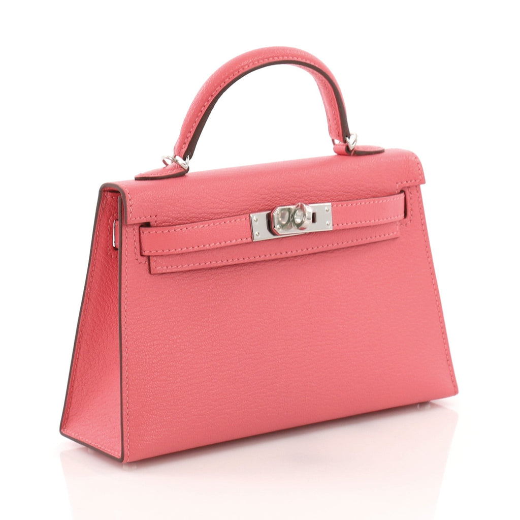Kelly Mini II Handbag Rose Lipstick Chevre Mysore with Palladium Hardware 20