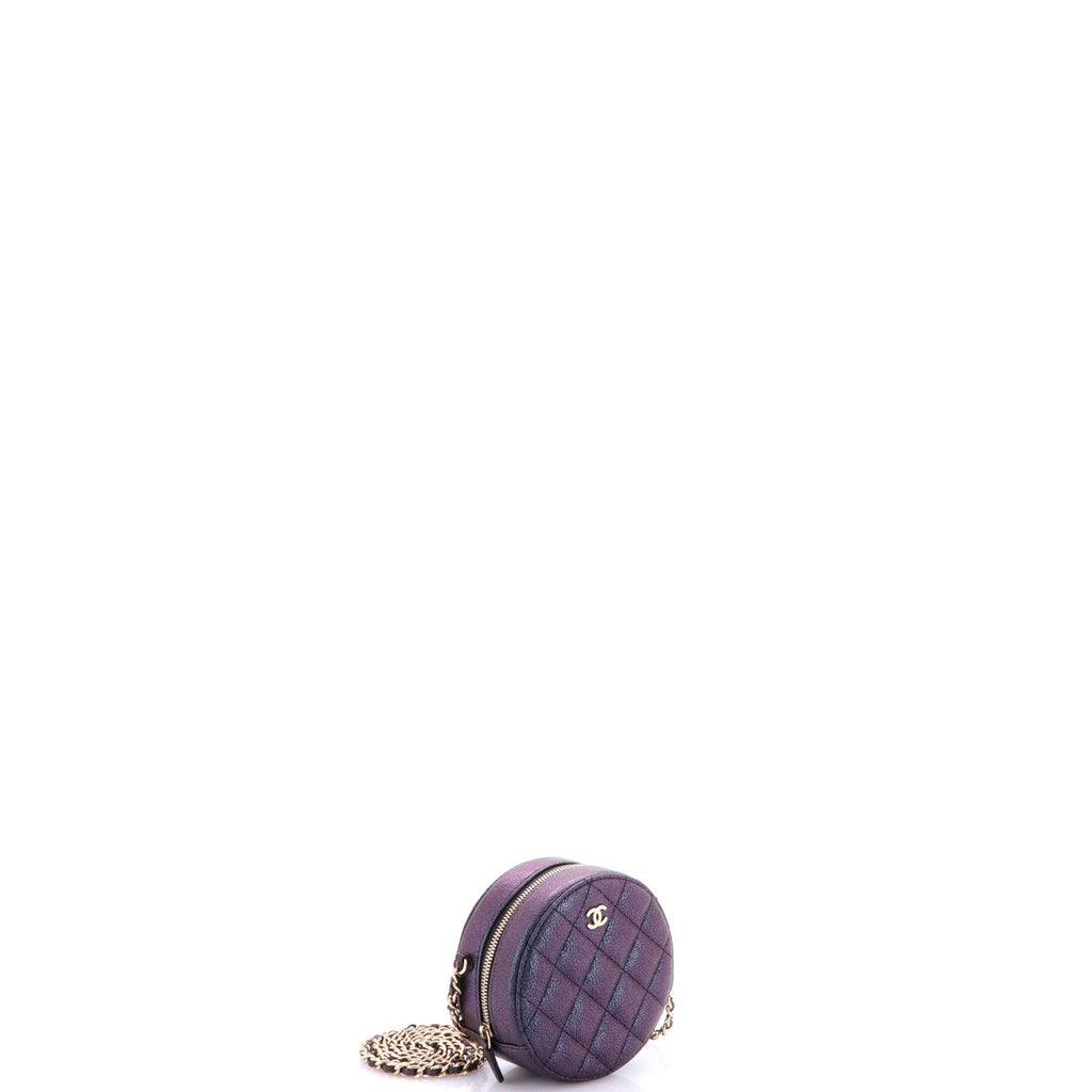 Round Clutch with Chain Quilted Iridescent Caviar Mini