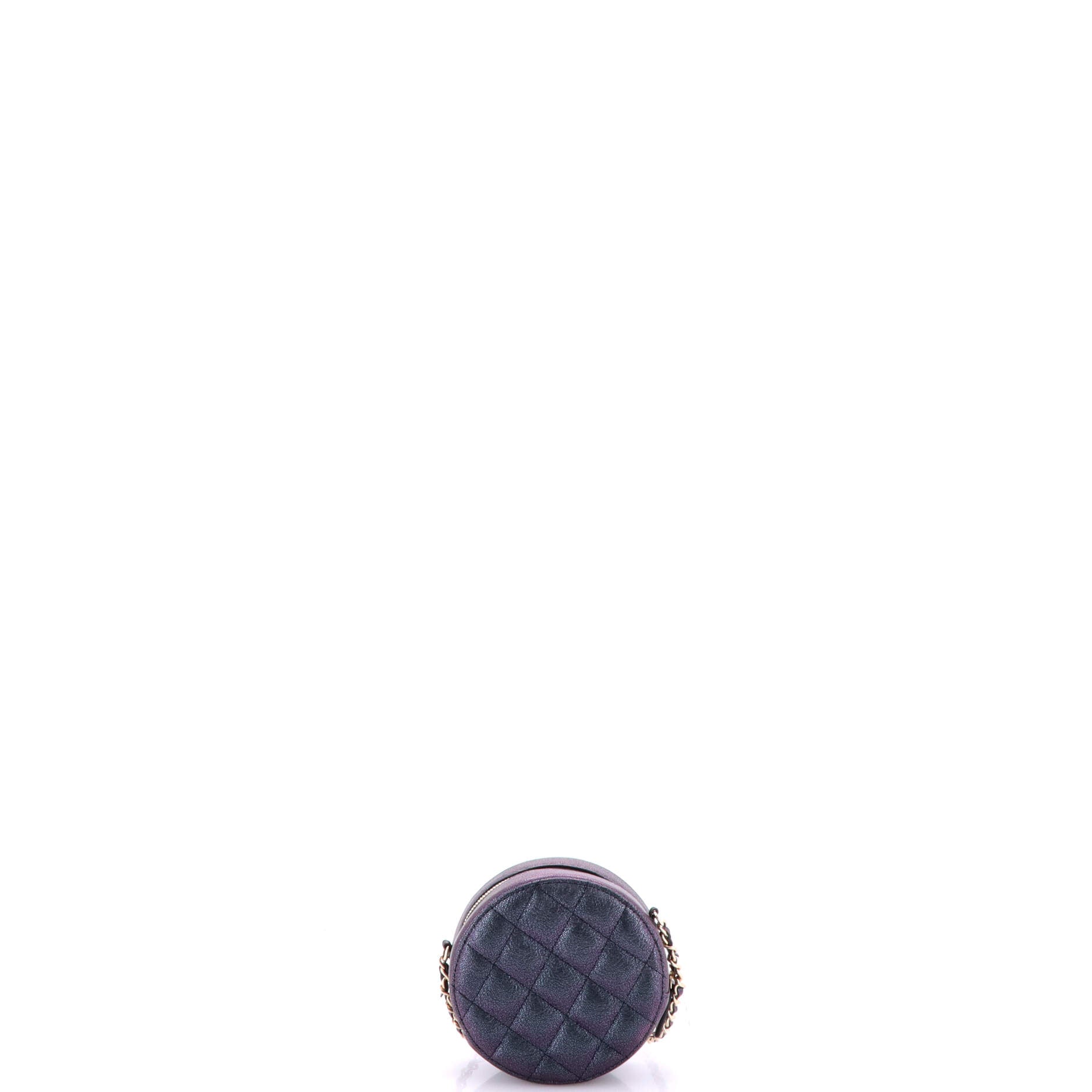 Round Clutch with Chain Quilted Iridescent Caviar Mini