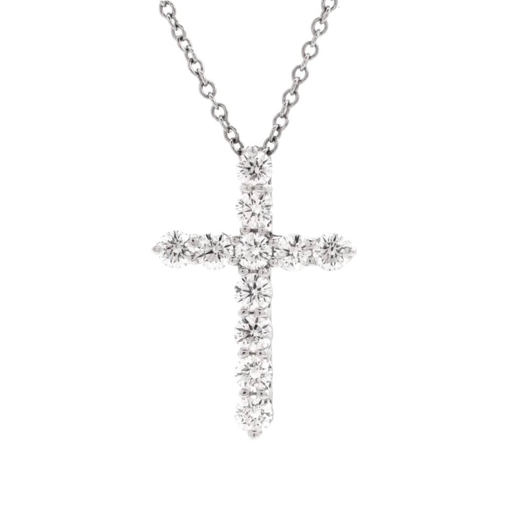 Cross Pendant Necklace Platinum and Diamonds Small