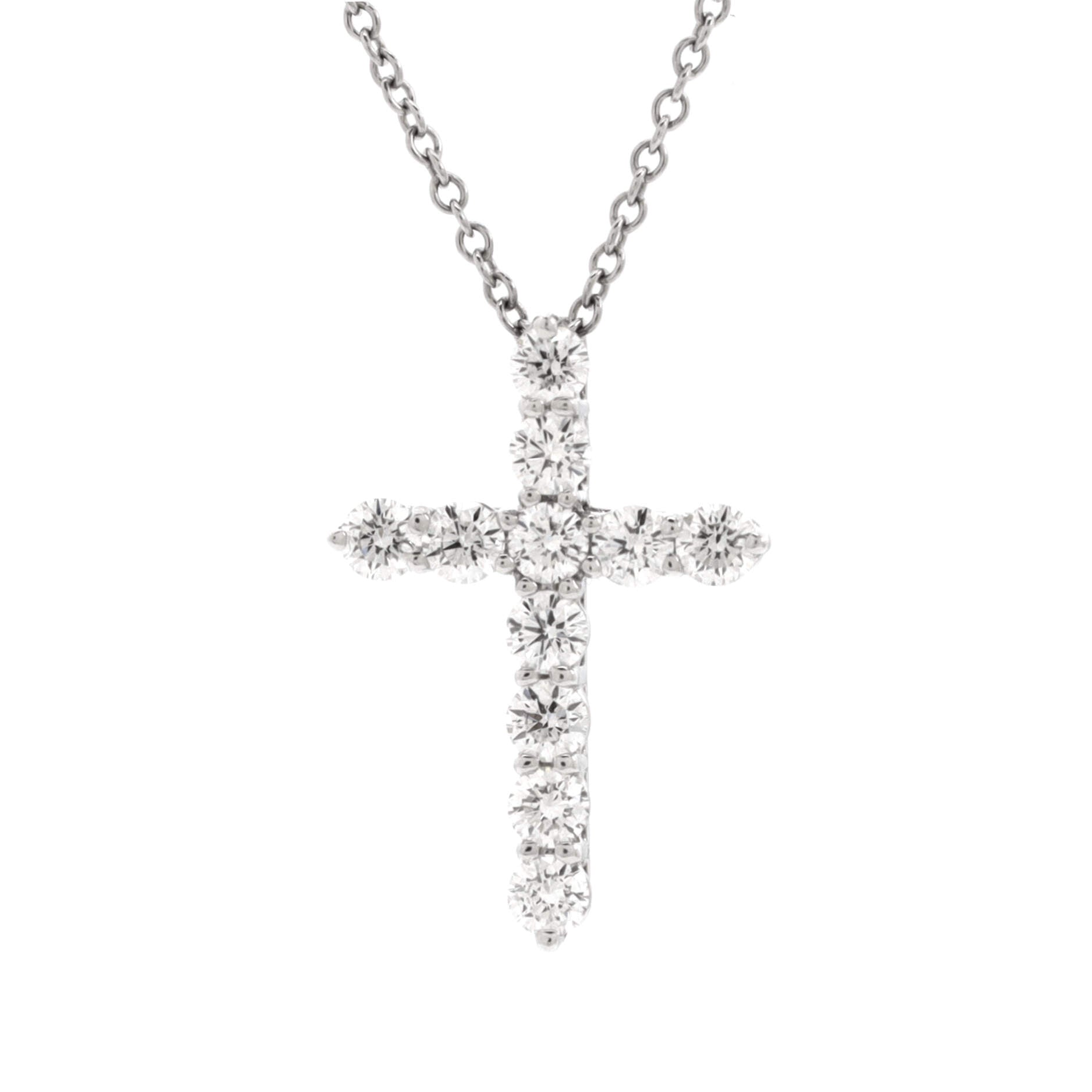 Cross Pendant Necklace Platinum and Diamonds Small